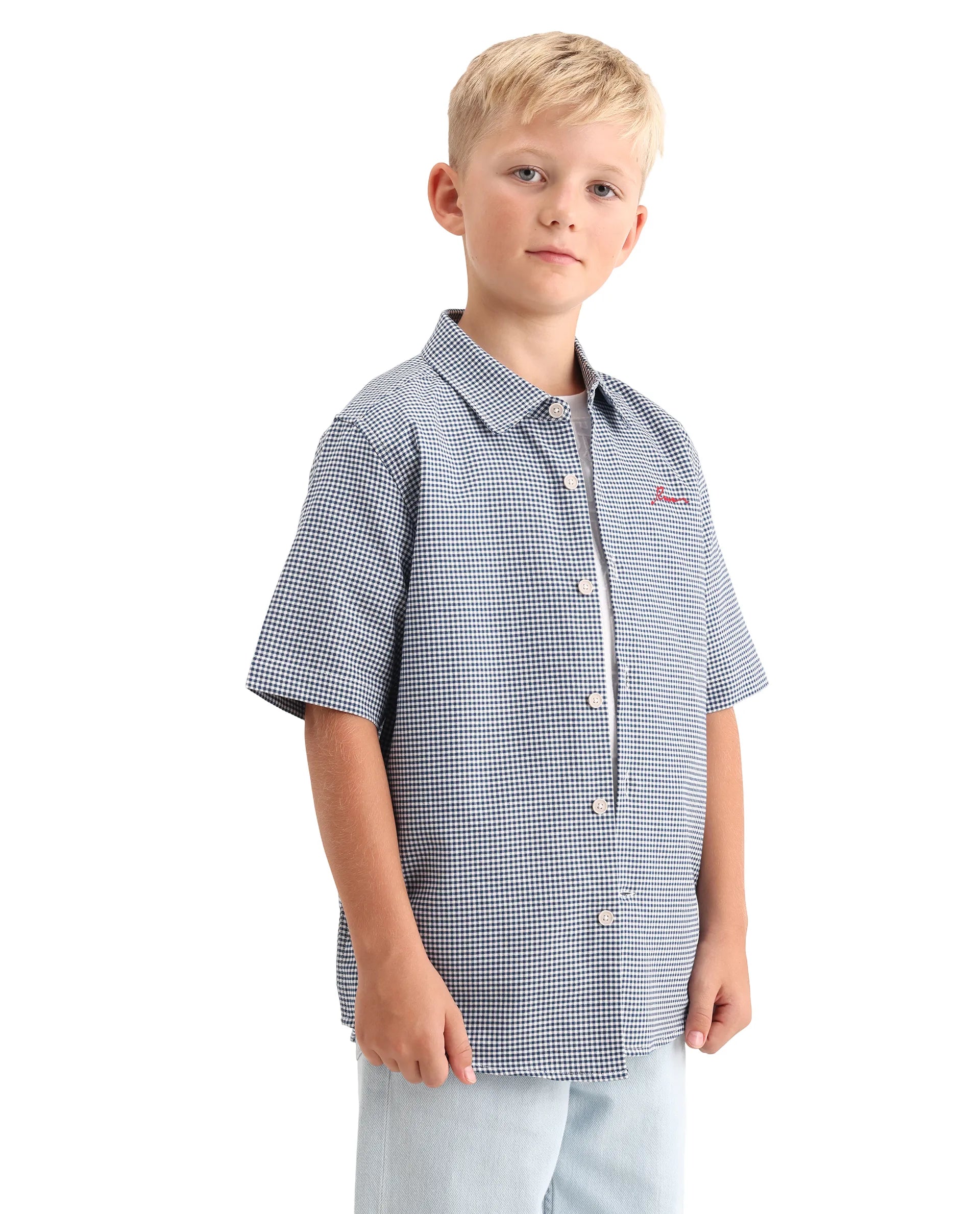 Rare Ones Kids Larton Light Blue Cotton Fabric Button Closure Regular Fit Shirt