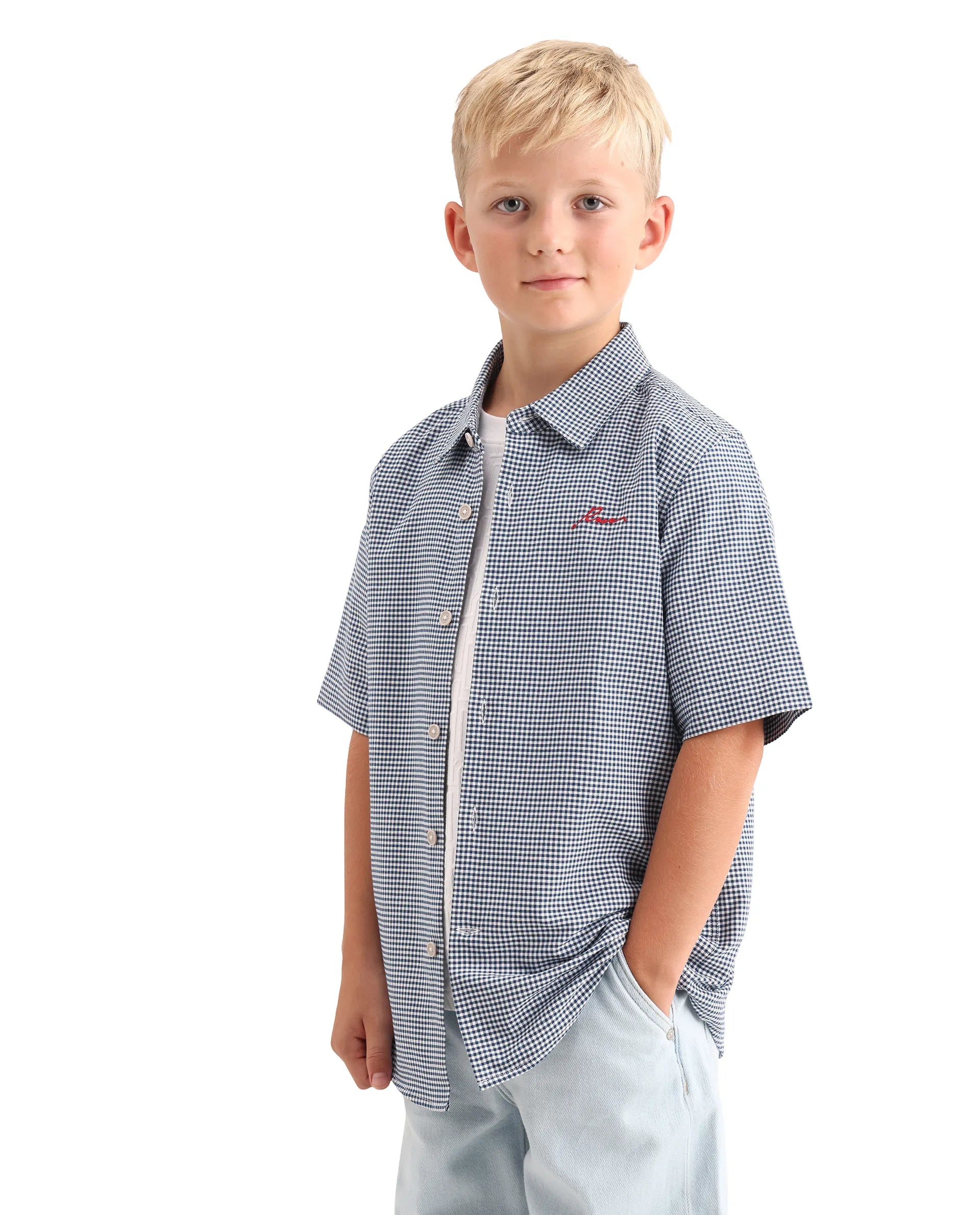 Rare Ones Kids Larton Light Blue Cotton Fabric Button Closure Regular Fit Shirt