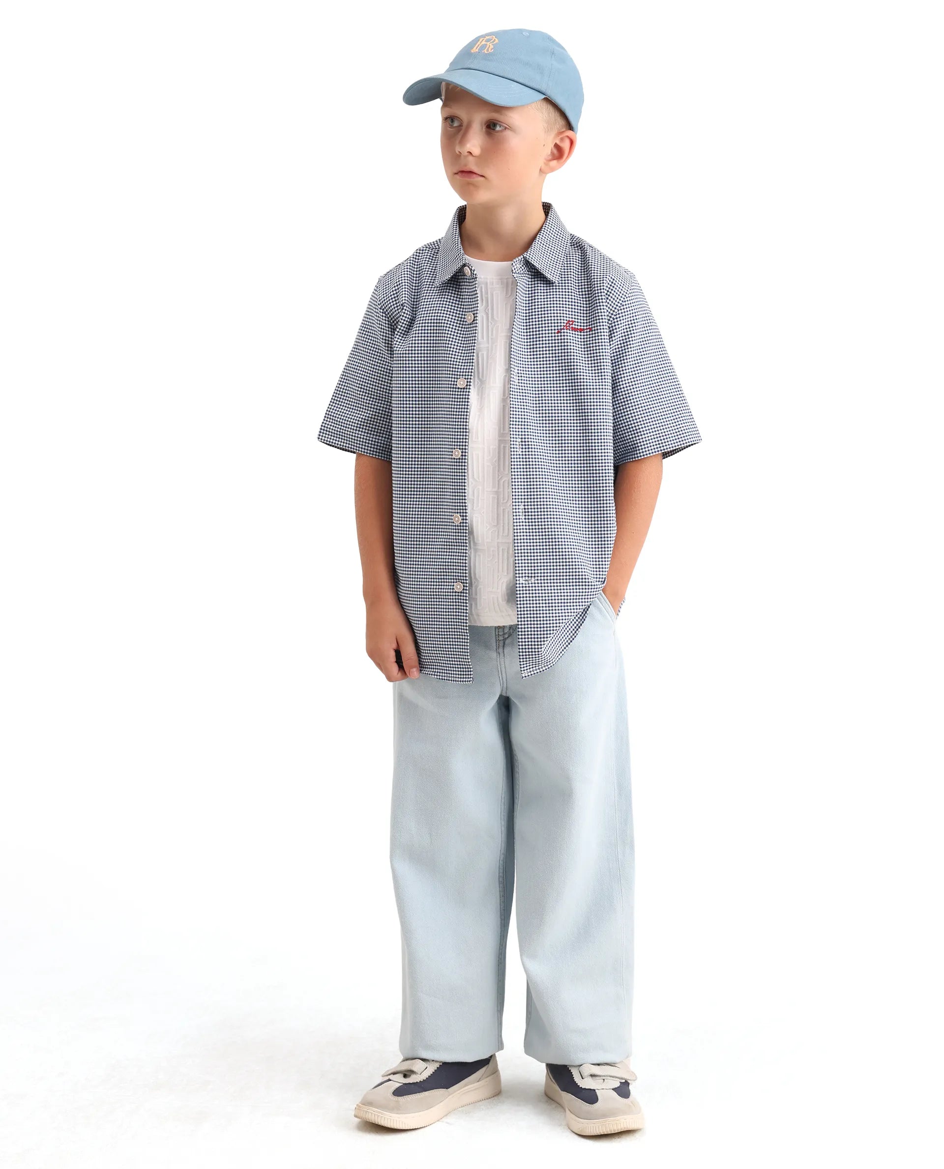 Rare Ones Kids Larton Light Blue Cotton Fabric Button Closure Regular Fit Shirt