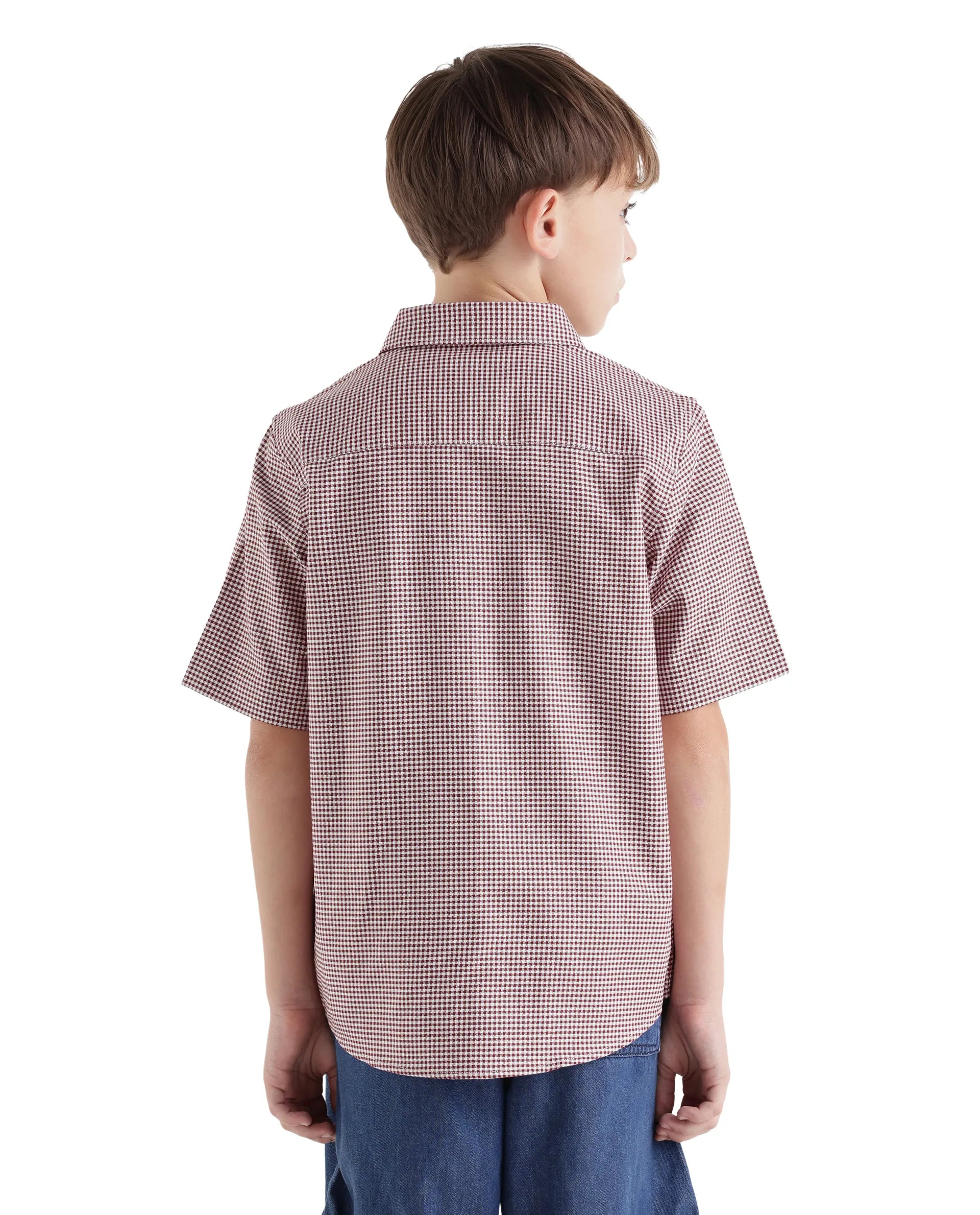 Rare Ones Kids Larton Dark Maroon Cotton Fabric Button Closure Regular Fit Shirt