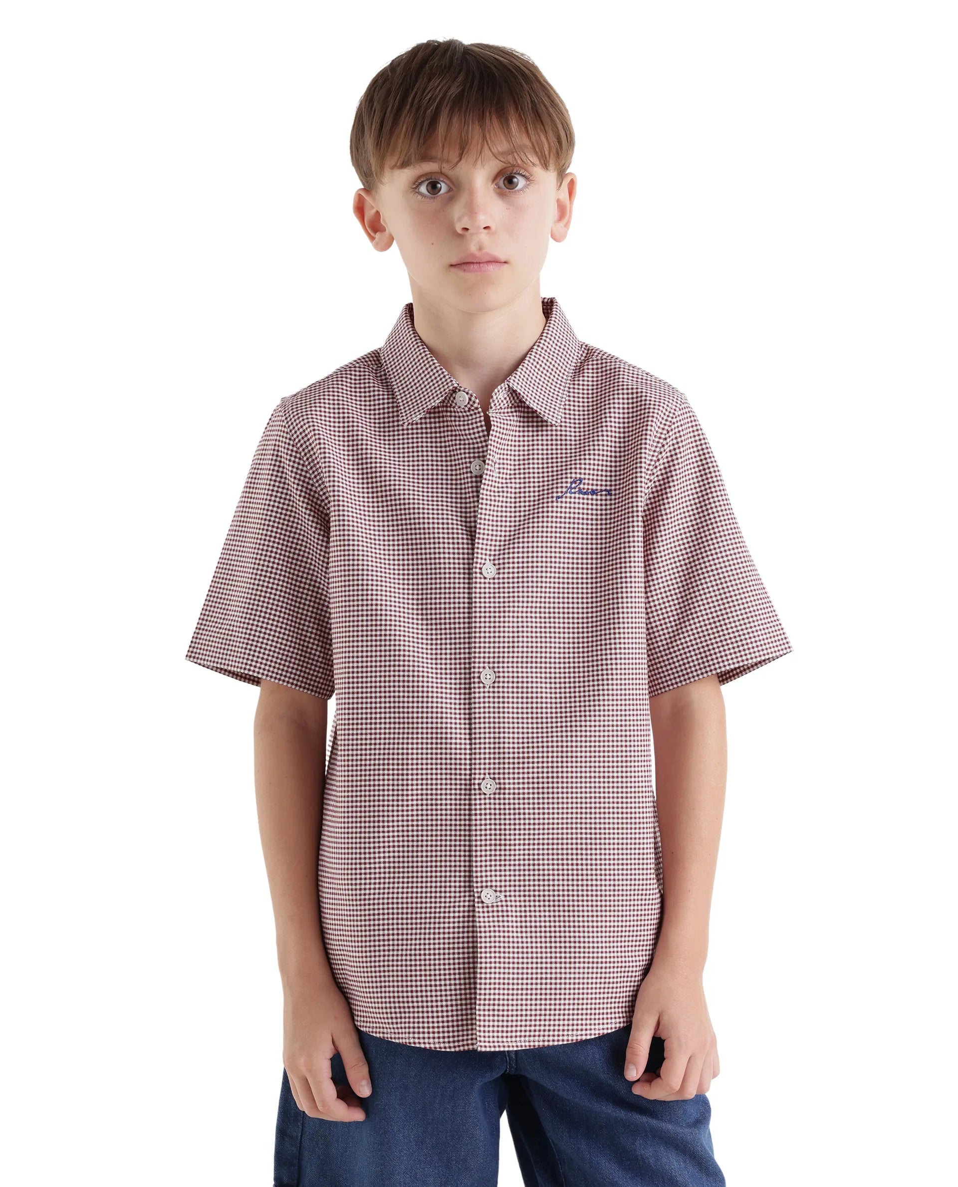 Rare Ones Kids Larton Dark Maroon Cotton Fabric Button Closure Regular Fit Shirt