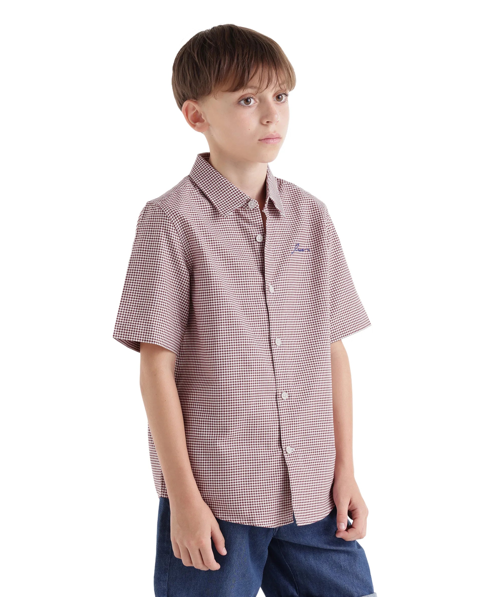 Rare Ones Kids Larton Dark Maroon Cotton Fabric Button Closure Regular Fit Shirt