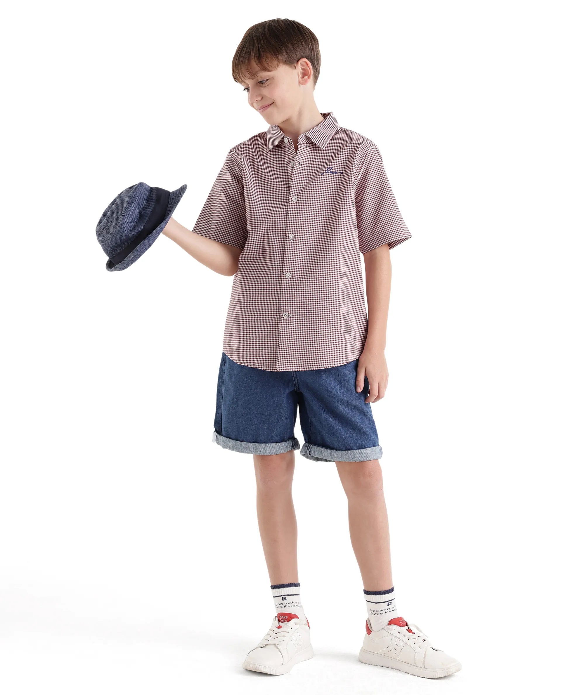 Rare Ones Kids Larton Dark Maroon Cotton Fabric Button Closure Regular Fit Shirt