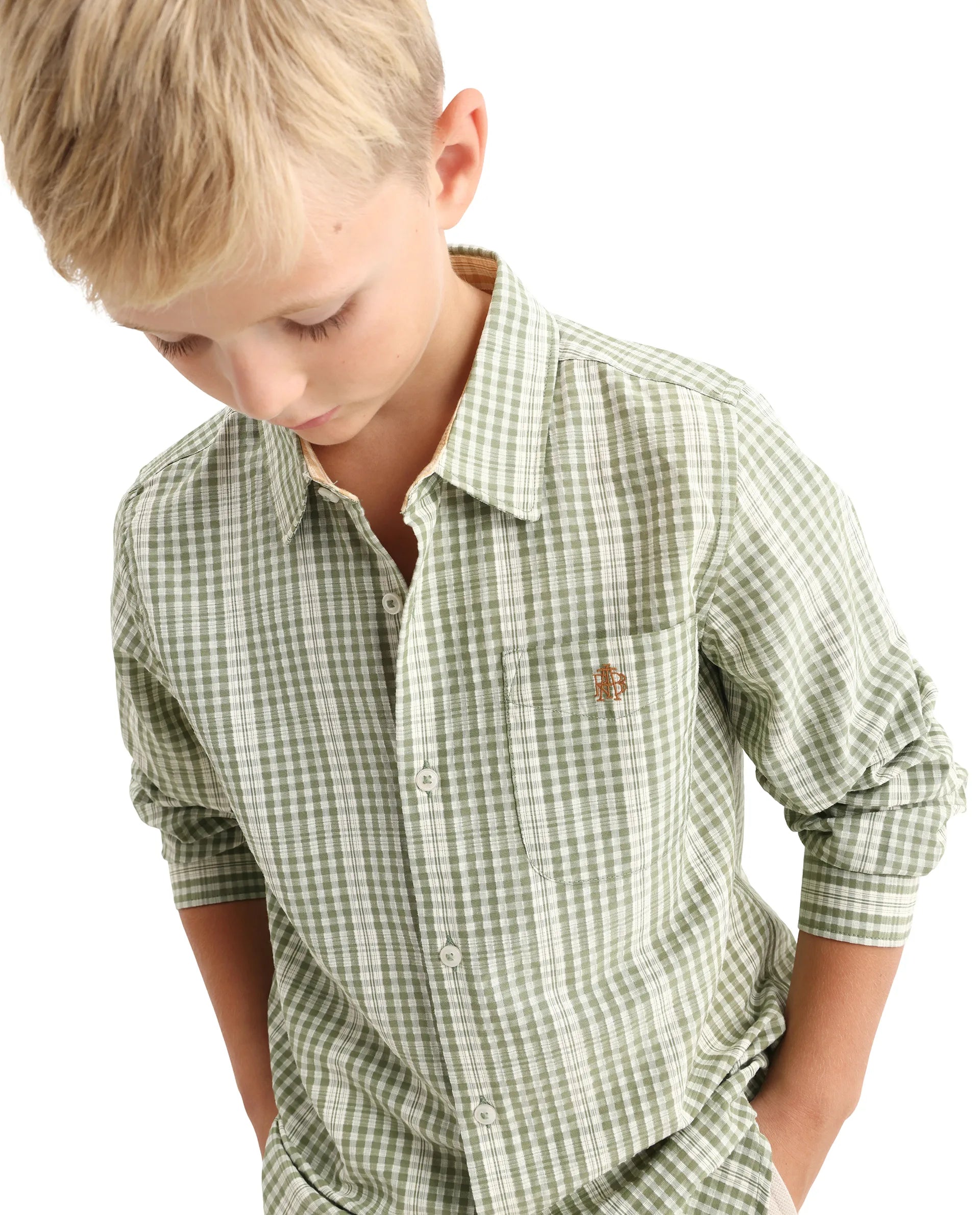 Rare Ones Kids Luton Light Green Polyester Blend Fabric Button Closure Regular Fit Shirt