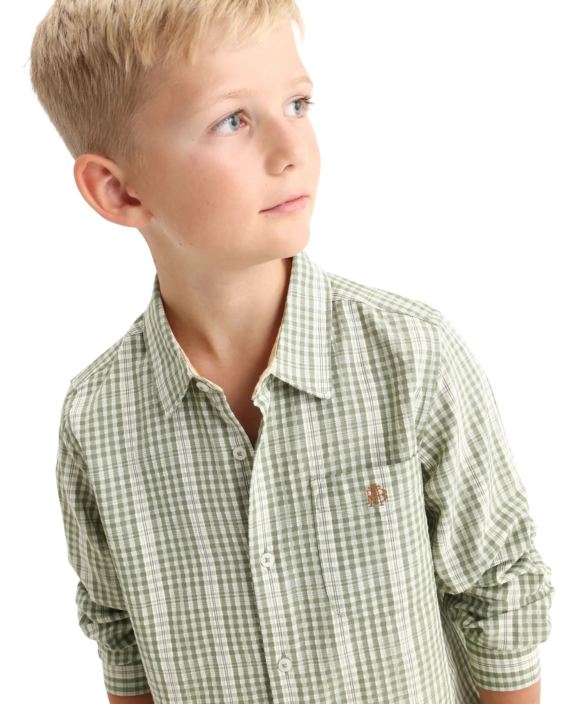 Rare Ones Kids Luton Light Green Polyester Blend Fabric Button Closure Regular Fit Shirt
