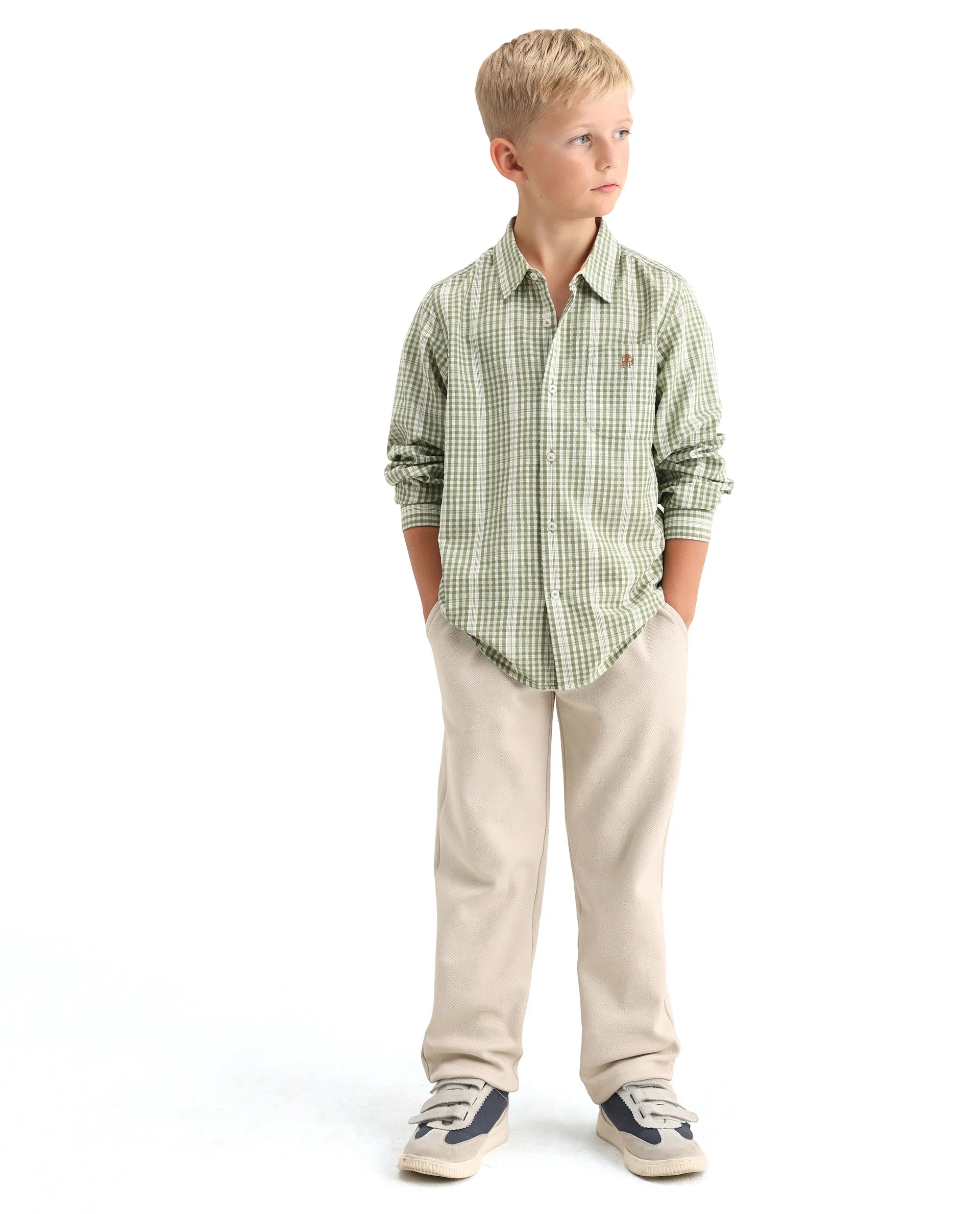 Rare Ones Kids Luton Light Green Polyester Blend Fabric Button Closure Regular Fit Shirt
