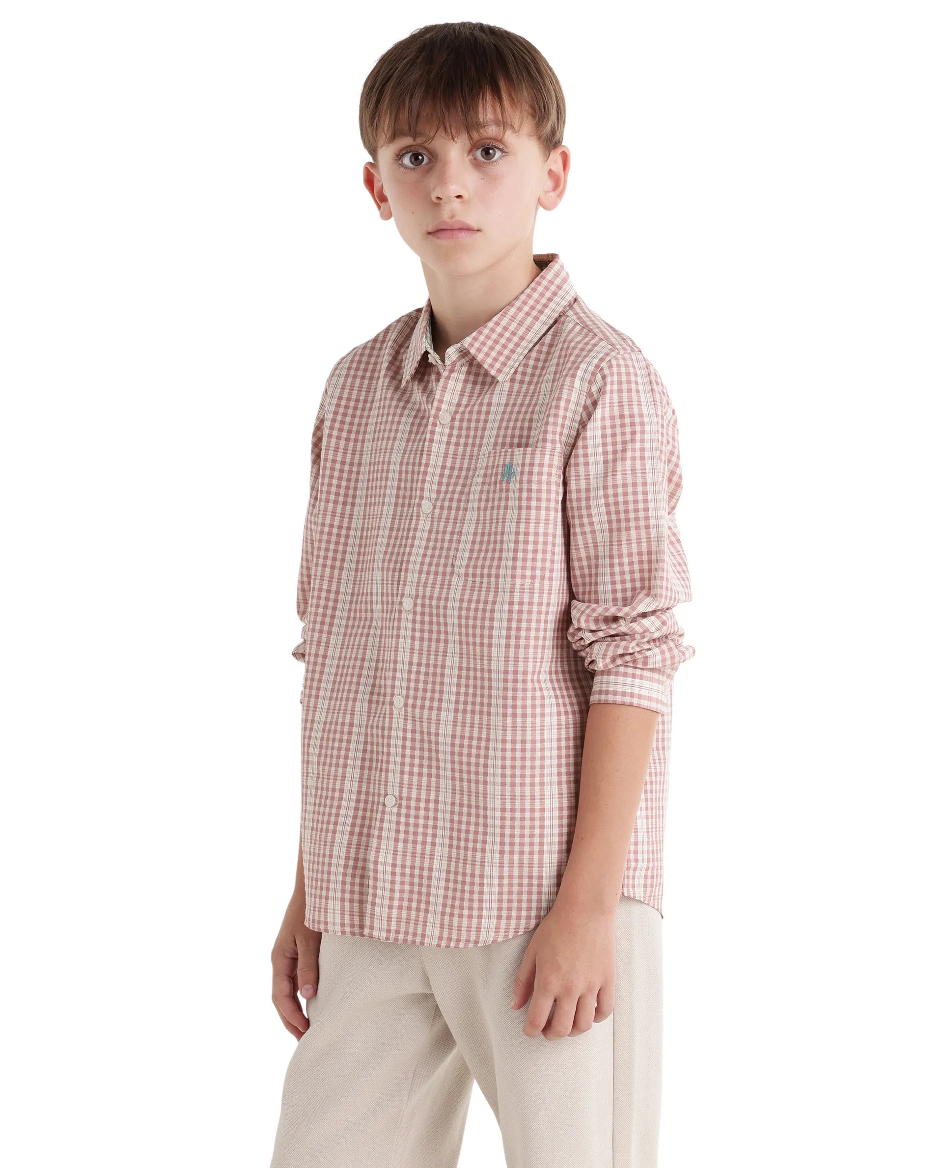Rare Ones Kids Luton Dark Red Polyester Blend Fabric Button Closure Regular Fit Shirt