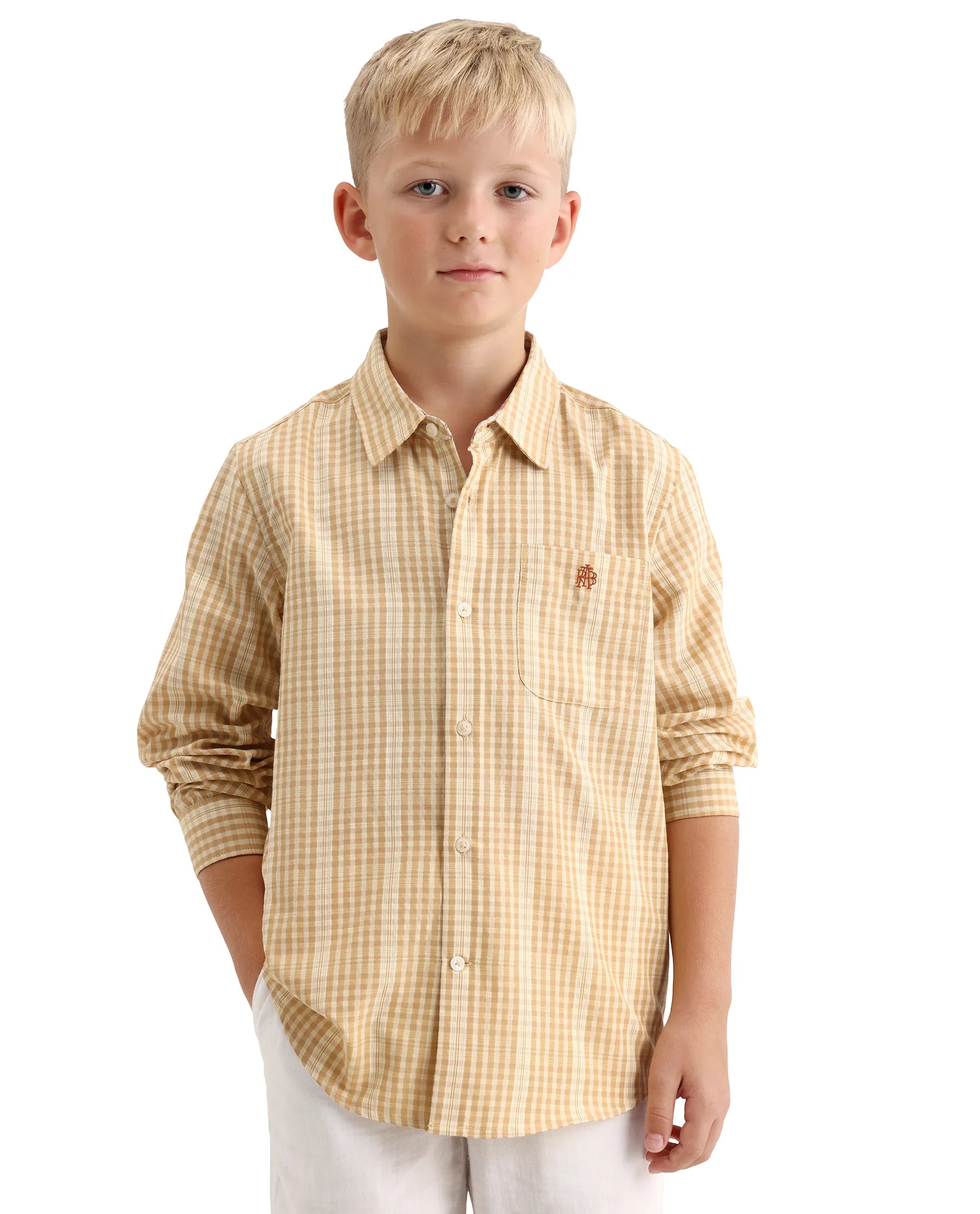 Rare Ones Kids Luton Light Yellow Polyester Blend Fabric Button Closure Regular Fit Shirt
