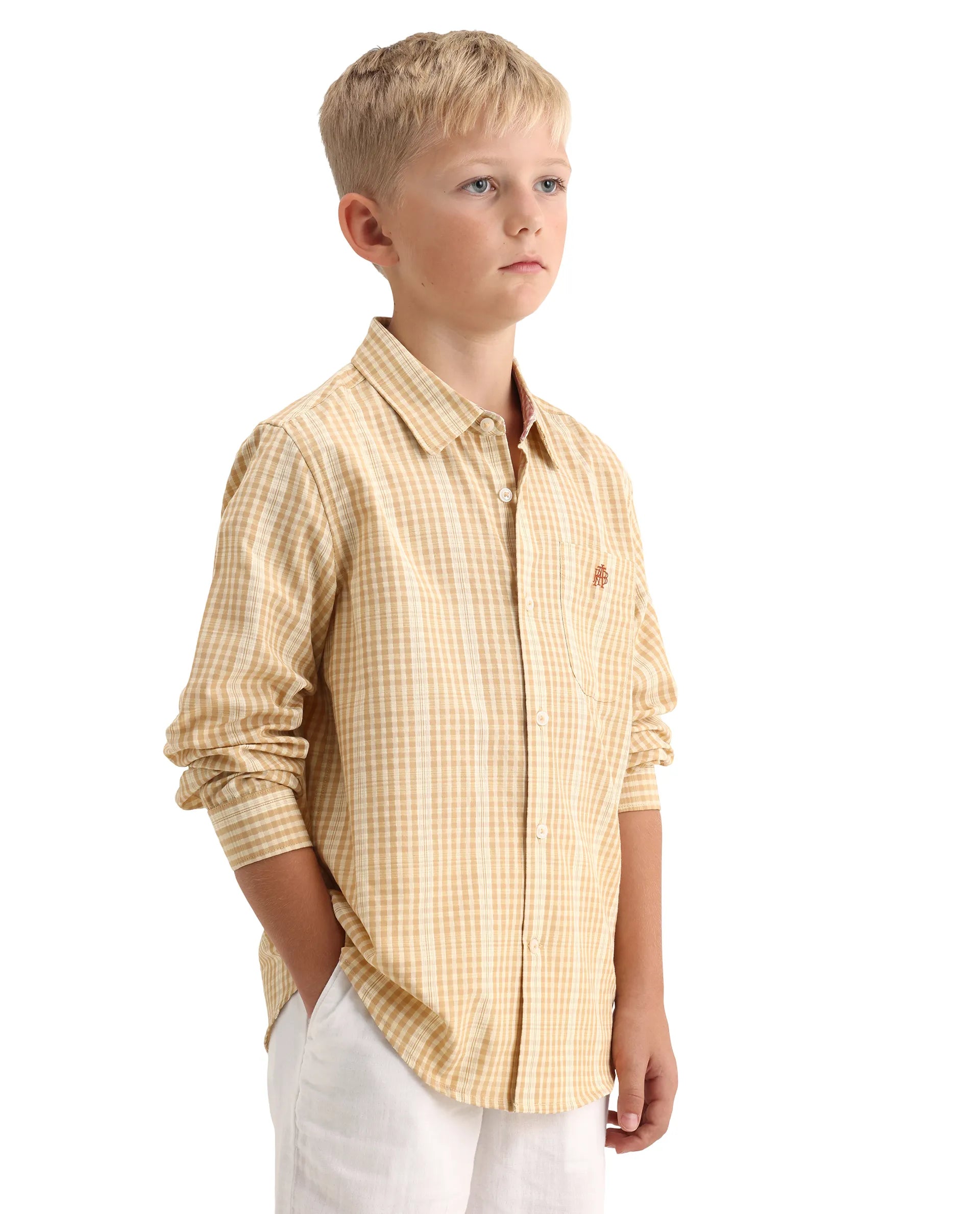 Rare Ones Kids Luton Light Yellow Polyester Blend Fabric Button Closure Regular Fit Shirt