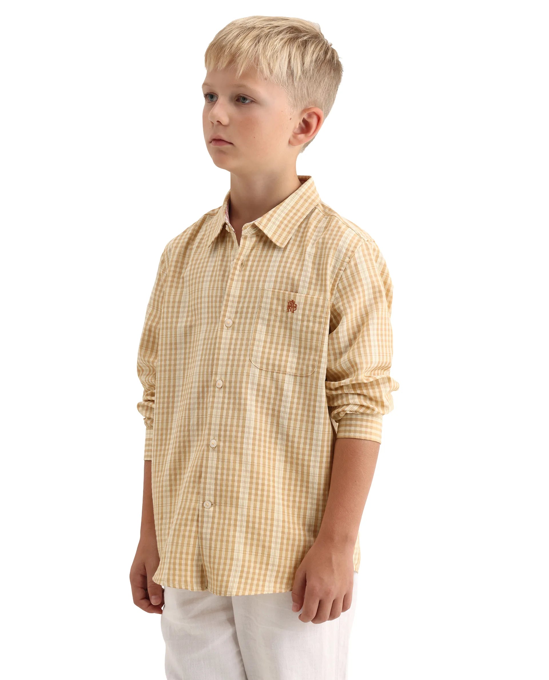 Rare Ones Kids Luton Light Yellow Polyester Blend Fabric Button Closure Regular Fit Shirt