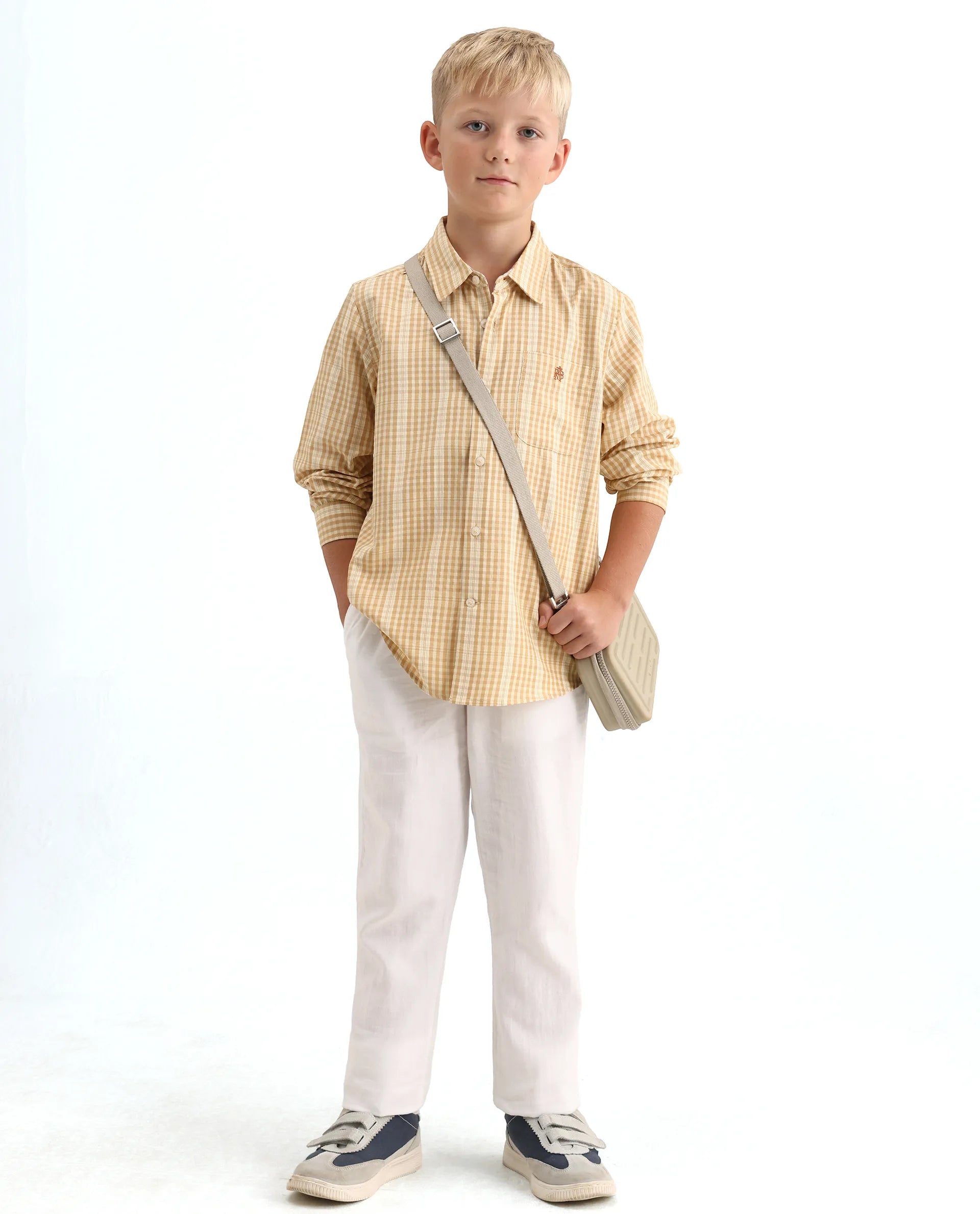 Rare Ones Kids Luton Light Yellow Polyester Blend Fabric Button Closure Regular Fit Shirt