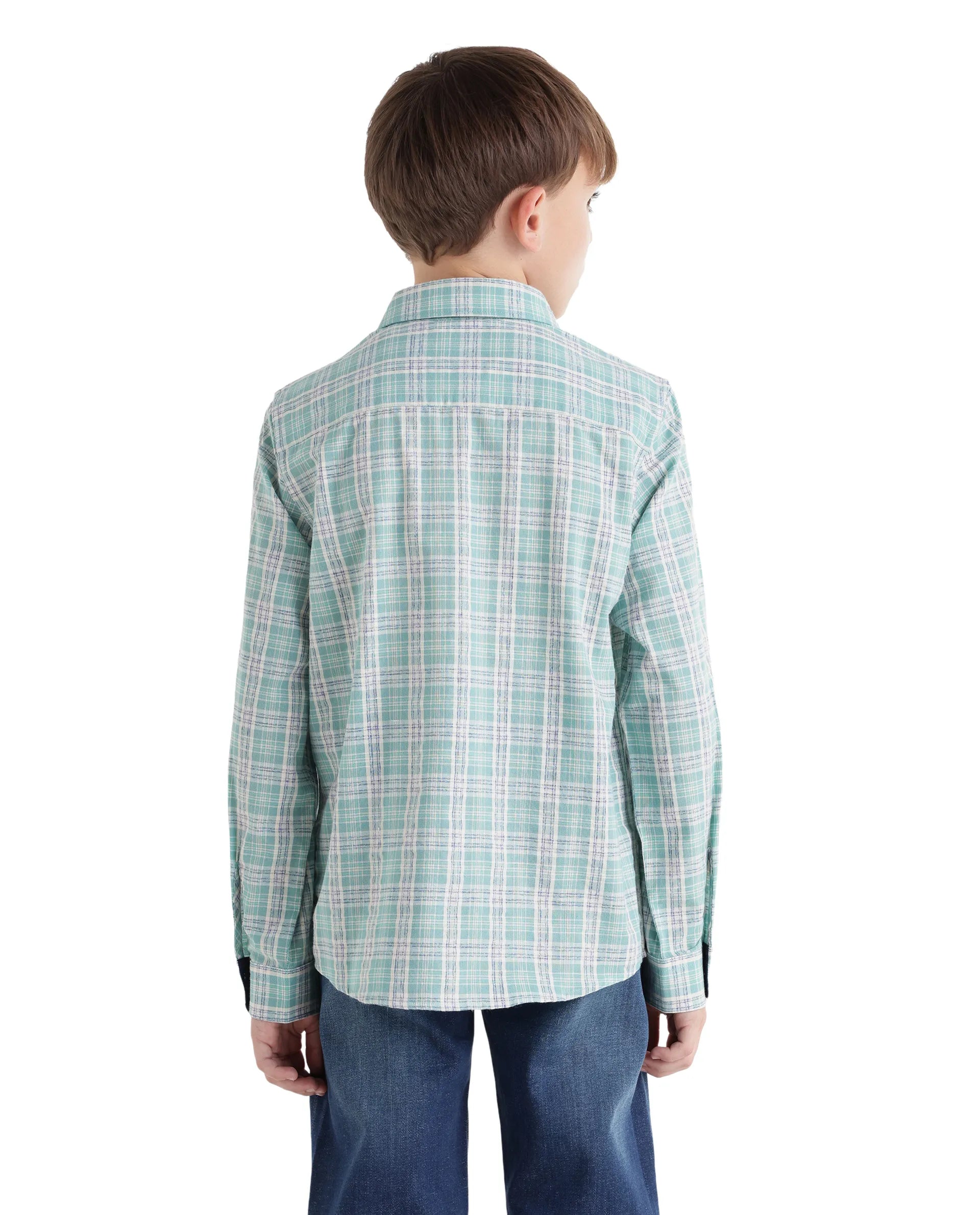 Rare Ones Kids Venzor Light Green Cotton Fabric Button Closure Regular Fit Shirt