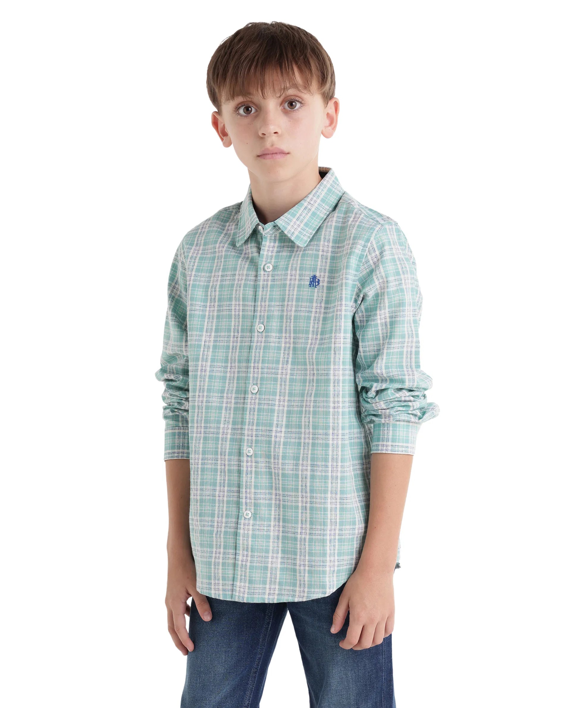 Rare Ones Kids Venzor Light Green Cotton Fabric Button Closure Regular Fit Shirt