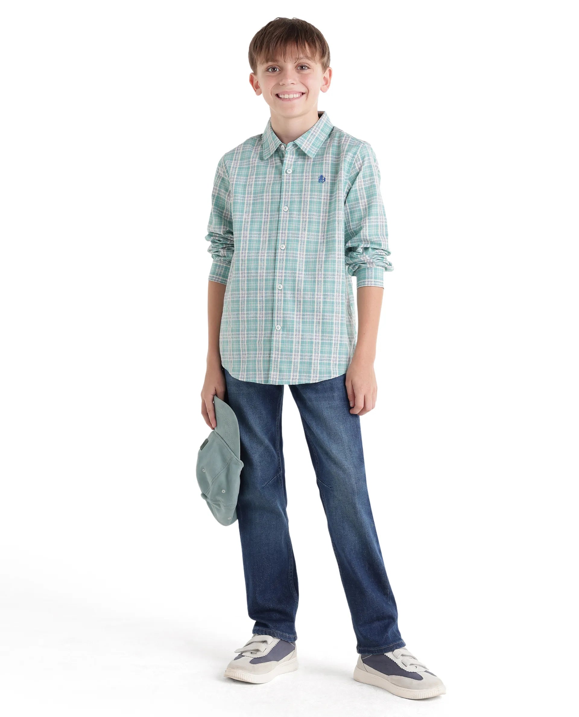 Rare Ones Kids Venzor Light Green Cotton Fabric Button Closure Regular Fit Shirt
