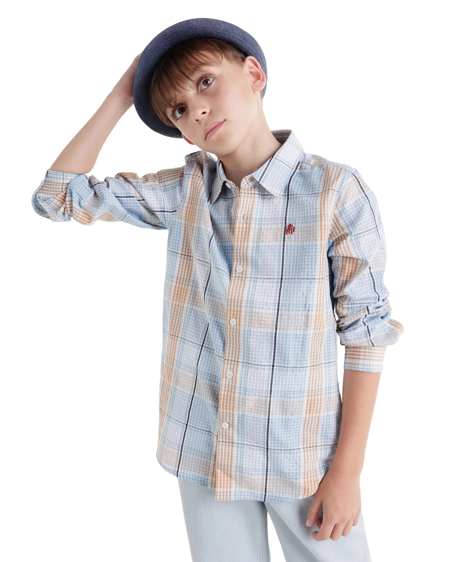 Rare Ones Kids Earst Dark Blue Cotton Blend Fabric Button Closure Regular Fit Shirt