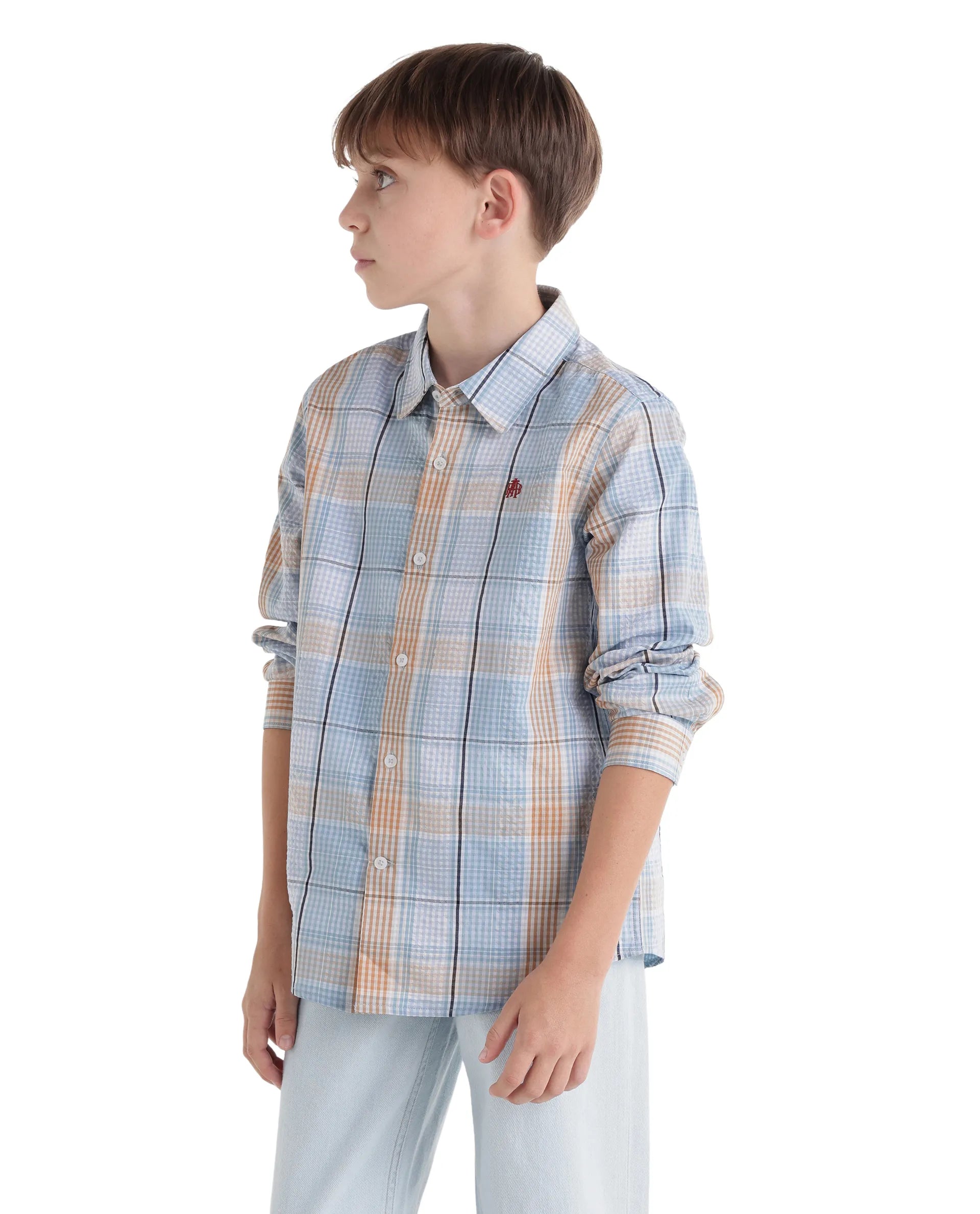 Rare Ones Kids Earst Dark Blue Cotton Blend Fabric Button Closure Regular Fit Shirt