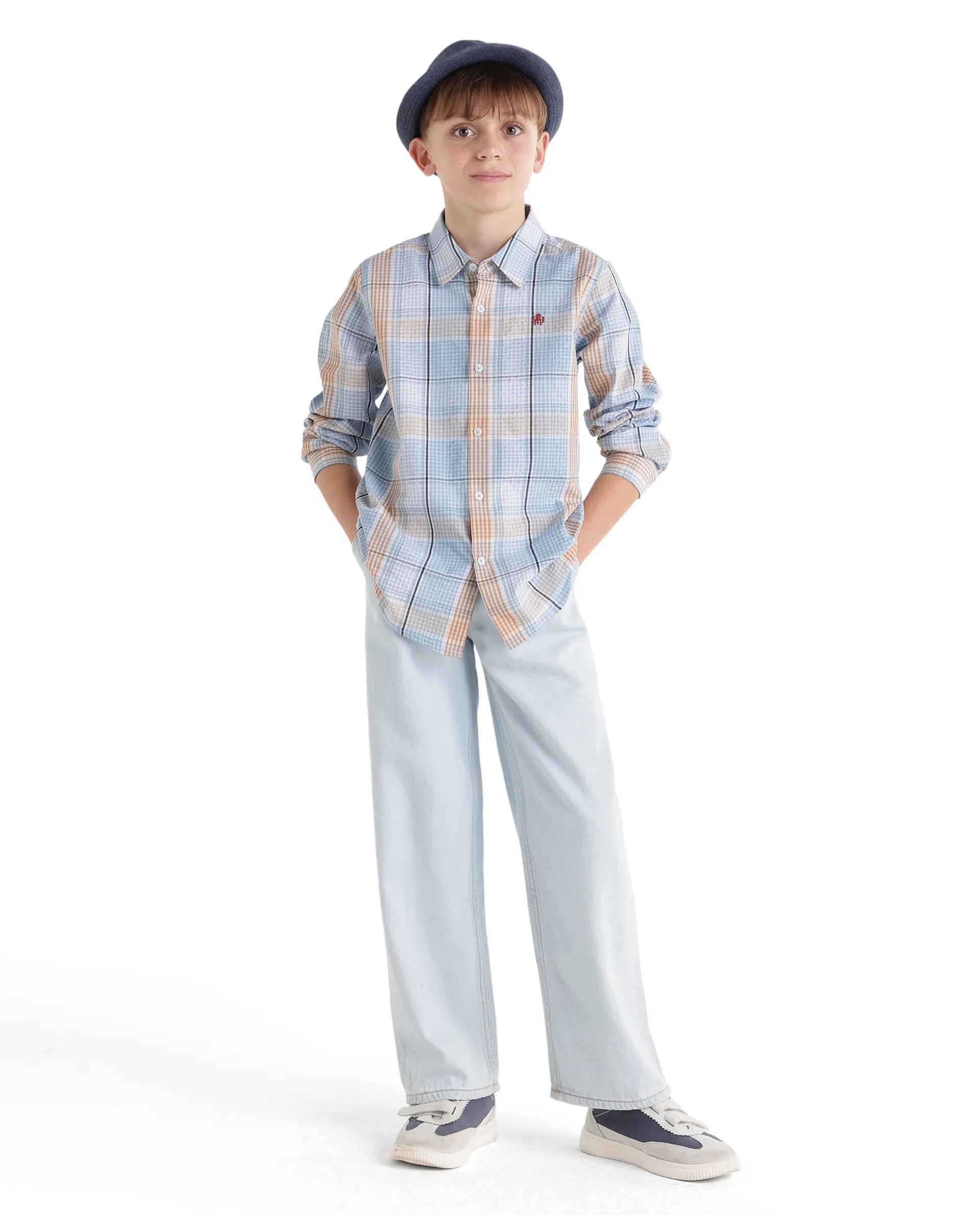 Rare Ones Kids Earst Dark Blue Cotton Blend Fabric Button Closure Regular Fit Shirt