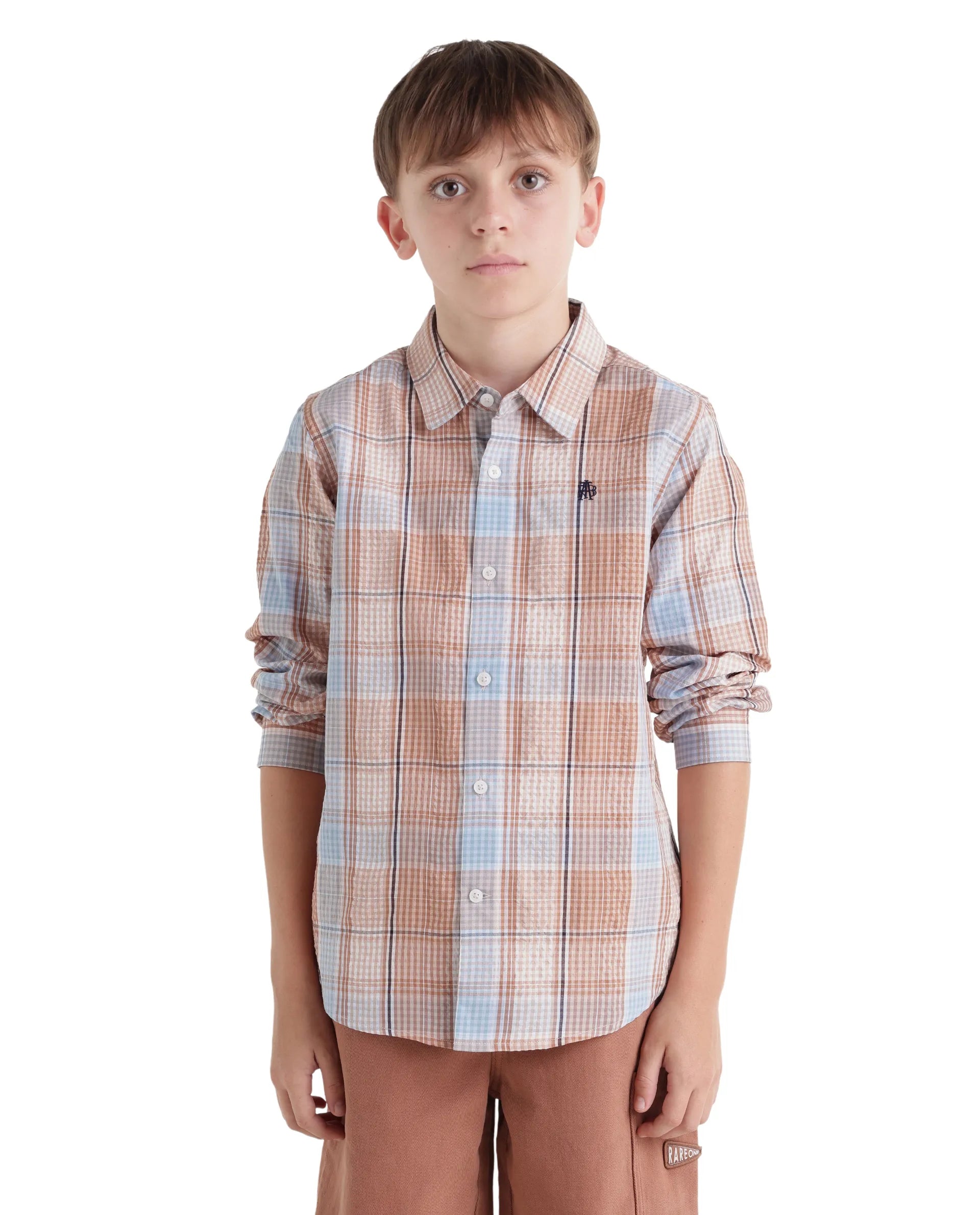 Rare Ones Kids Earst Dark Rust Cotton Blend Fabric Button Closure Regular Fit Shirt