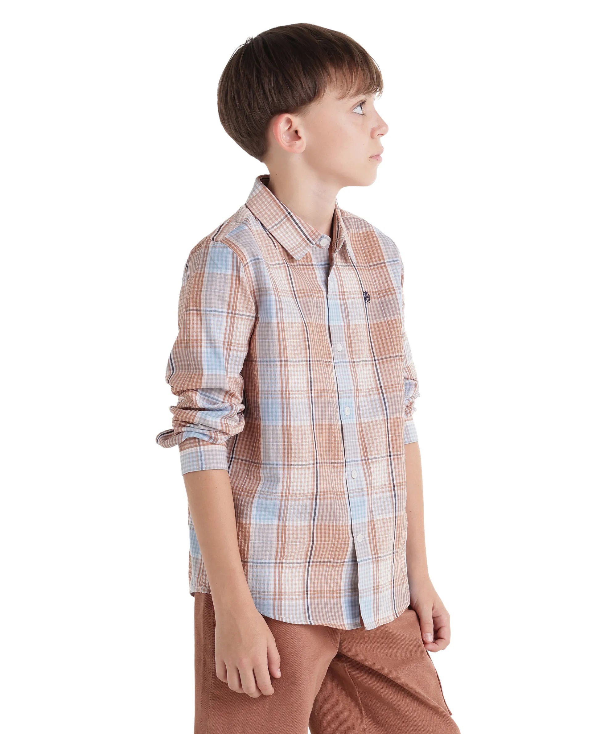 Rare Ones Kids Earst Dark Rust Cotton Blend Fabric Button Closure Regular Fit Shirt