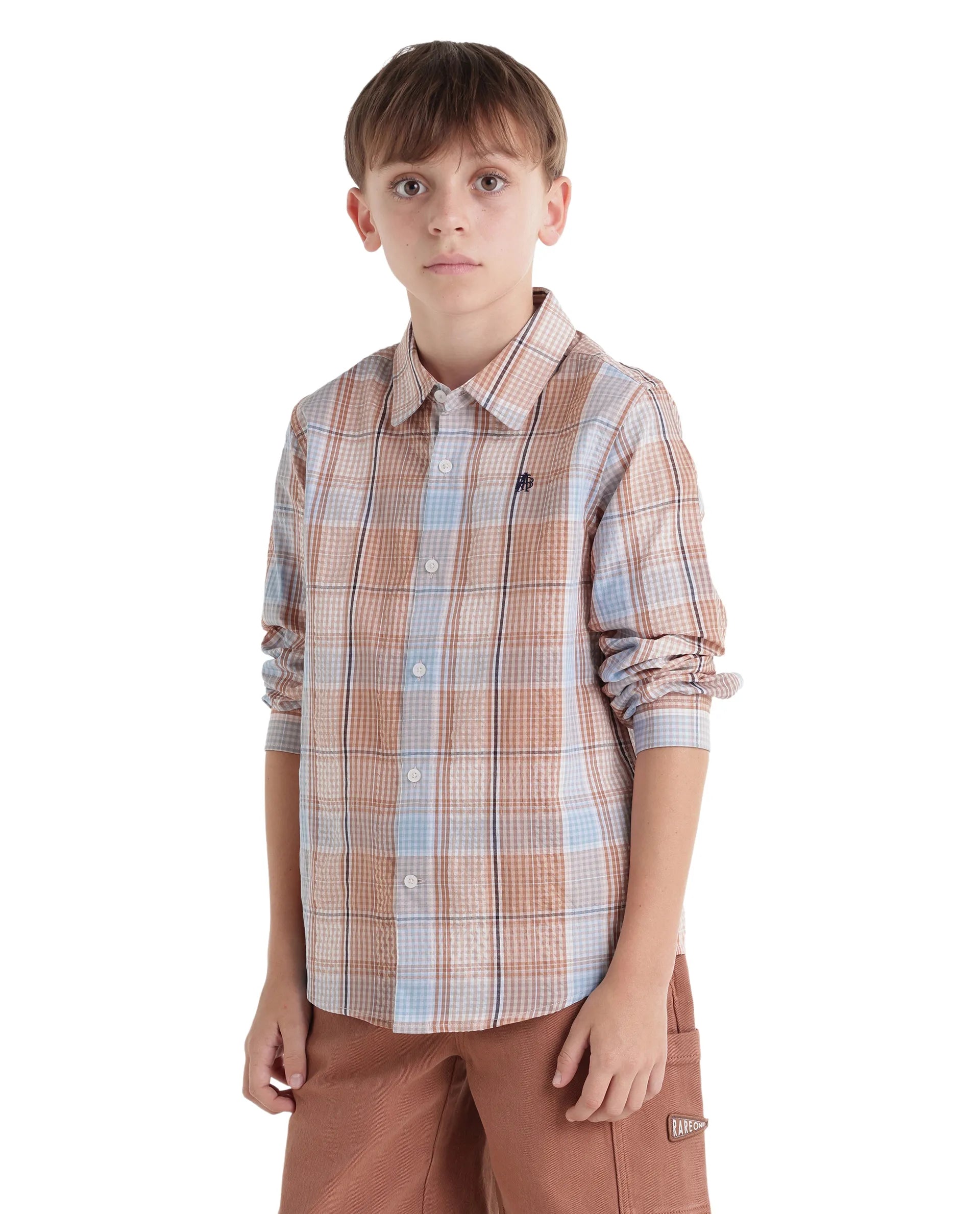 Rare Ones Kids Earst Dark Rust Cotton Blend Fabric Button Closure Regular Fit Shirt