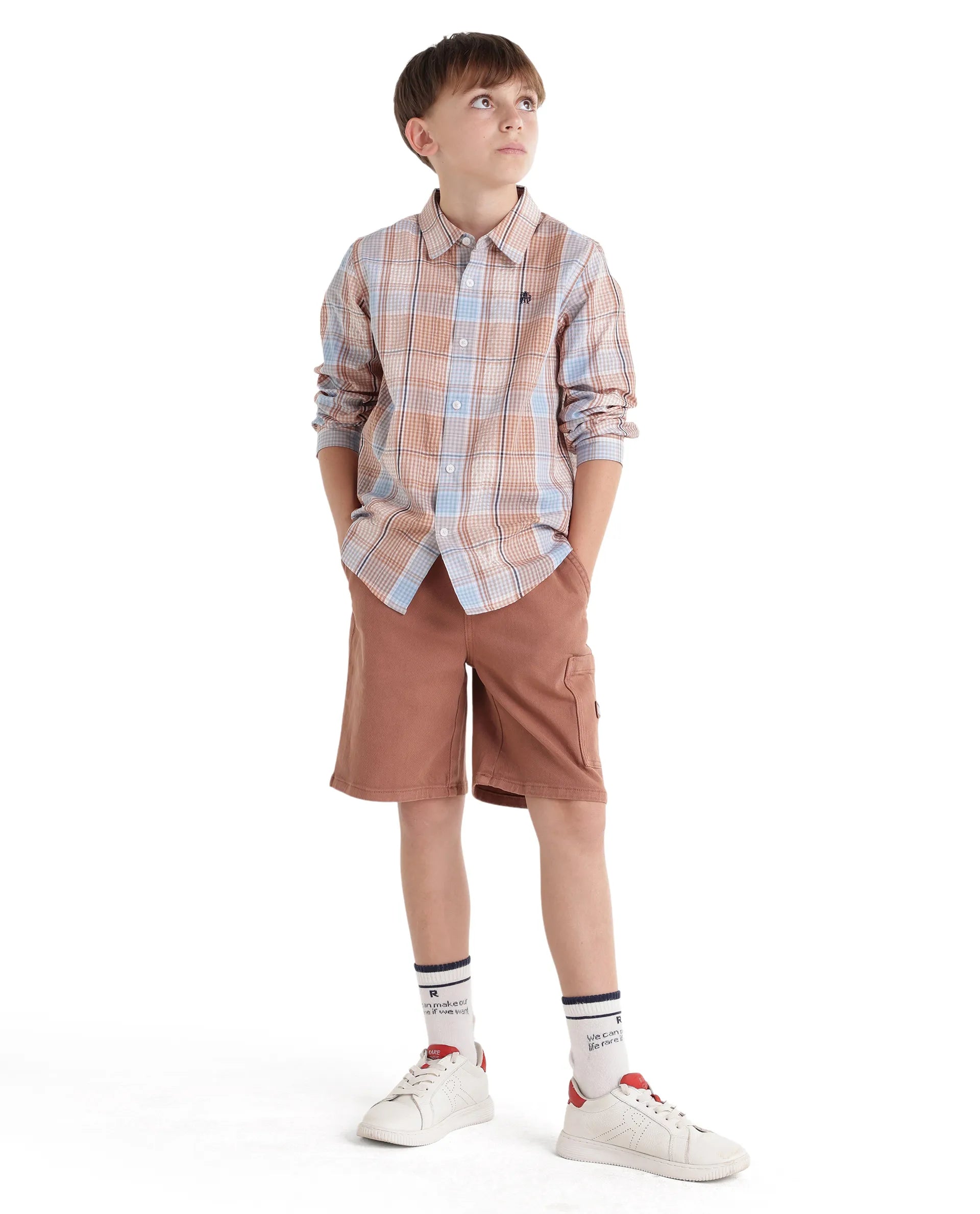 Rare Ones Kids Earst Dark Rust Cotton Blend Fabric Button Closure Regular Fit Shirt