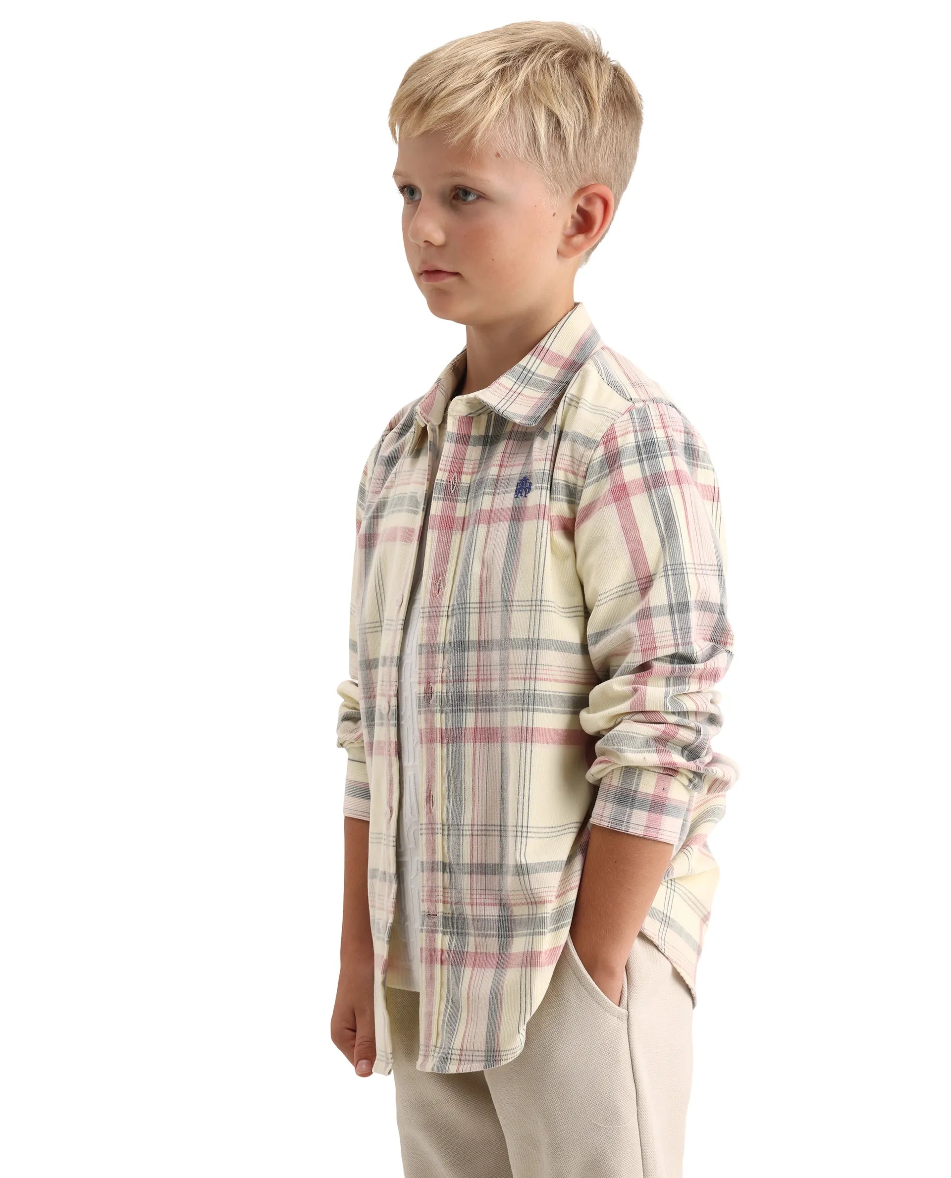Rare Ones Kids Throo Light Red Cotton Blend Fabric Button Closure Regular Fit Shirt