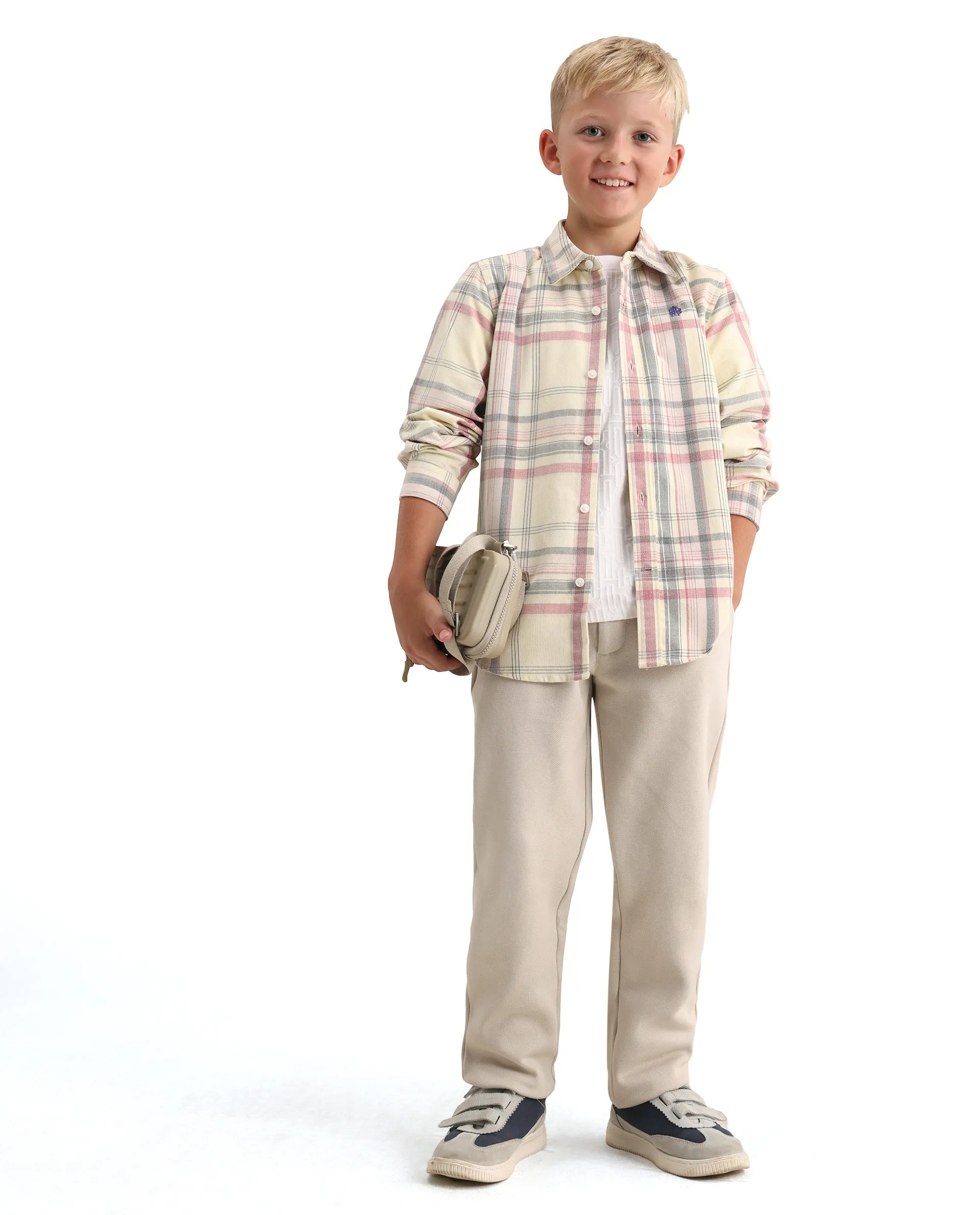 Rare Ones Kids Throo Light Red Cotton Blend Fabric Button Closure Regular Fit Shirt