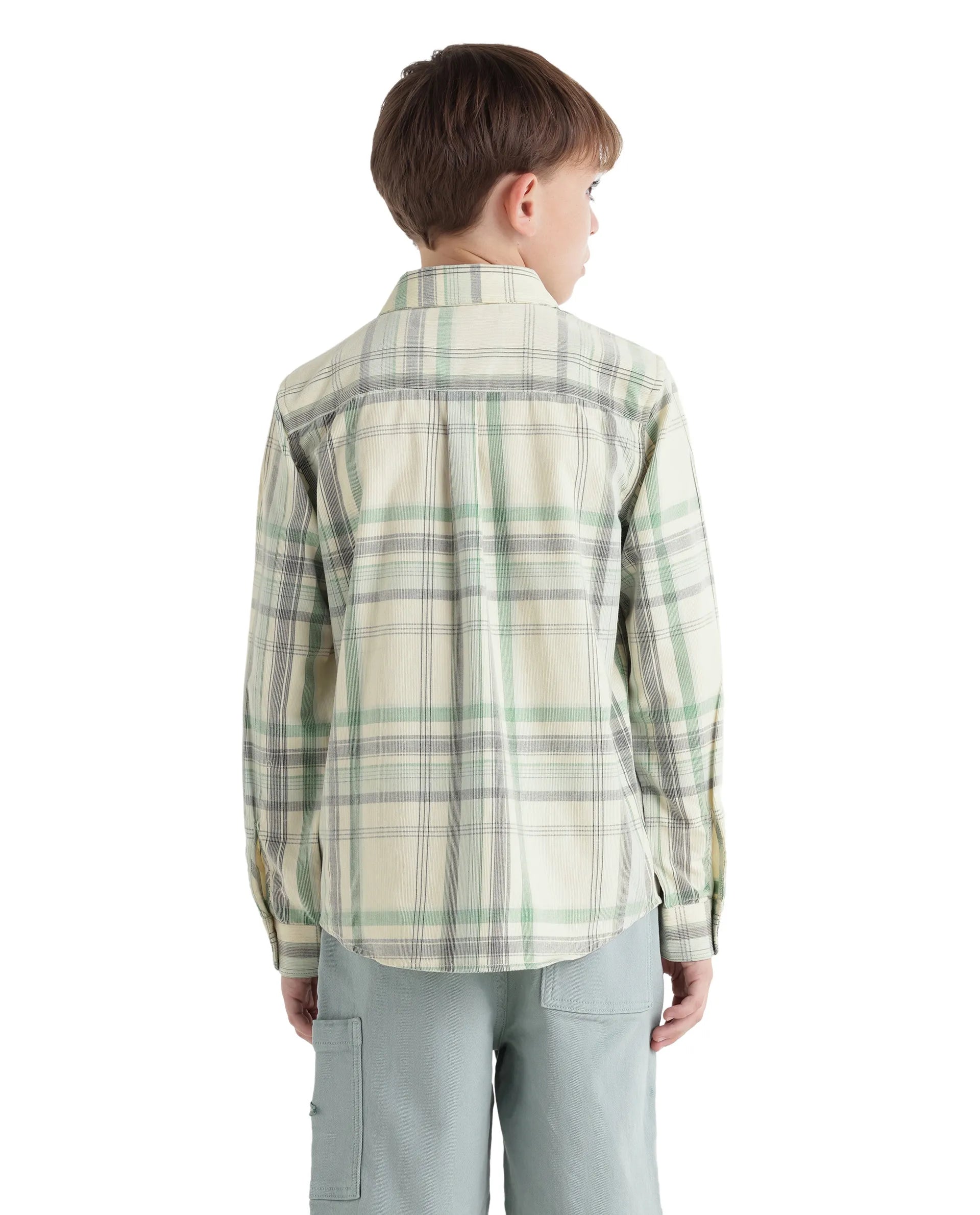 Rare Ones Kids Throo Light Green Cotton Blend Fabric Button Closure Regular Fit Shirt