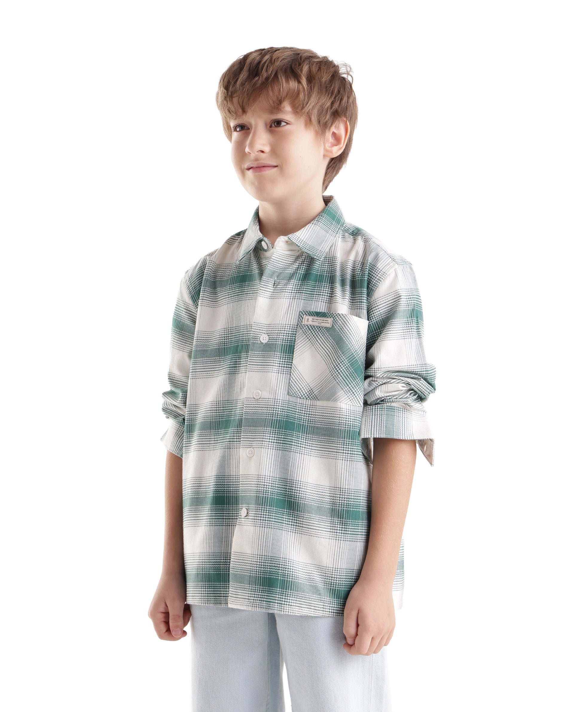 Rare Ones Kids Zhek Green Cotton Blend Fabric Button Closure Relaxed Fit Shirt