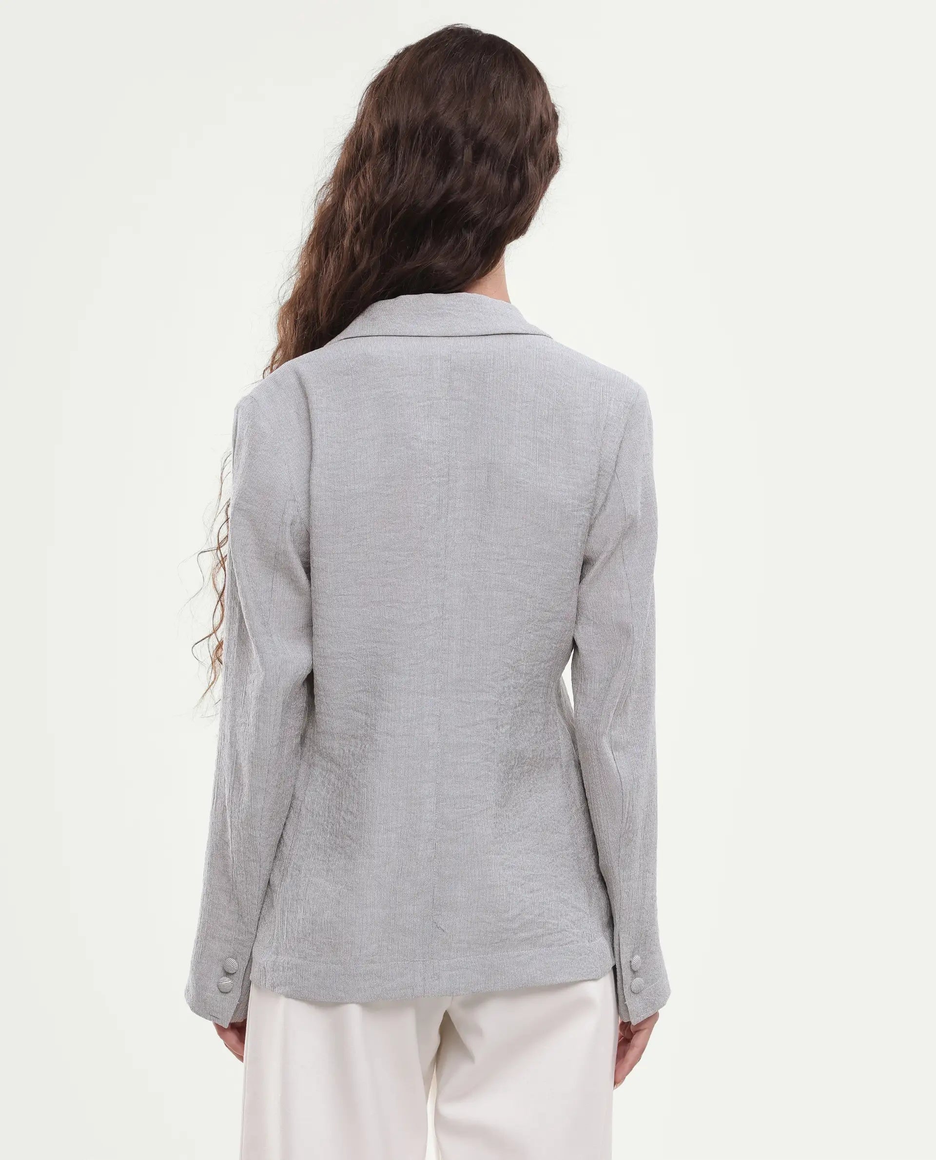 Rareism Women's Diza Grey Plain Viscose Blend Regular Long Sleeves Blazer