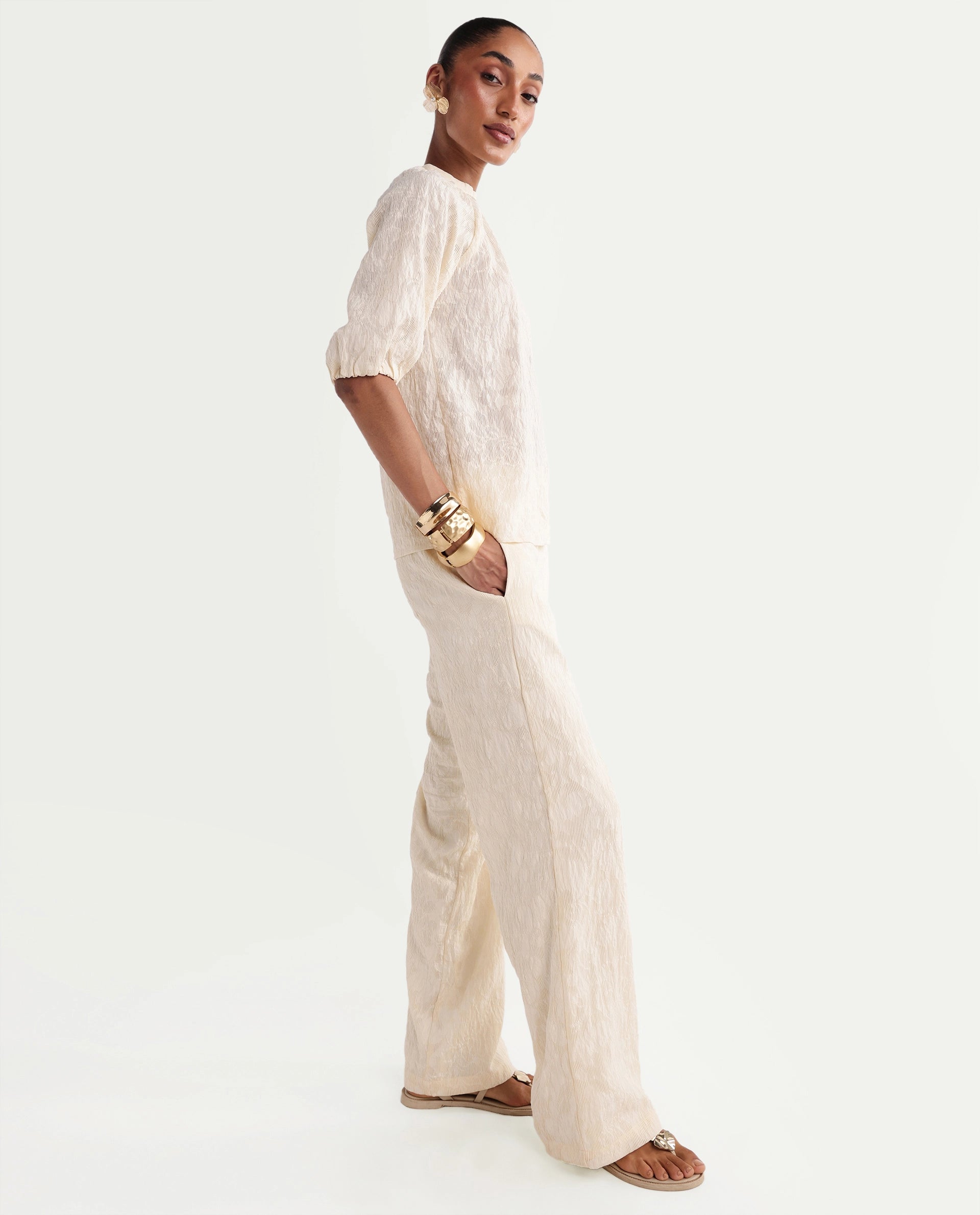 Rareism Women's Hanto-B Off White Viscose Blend Wide Plain Trouser