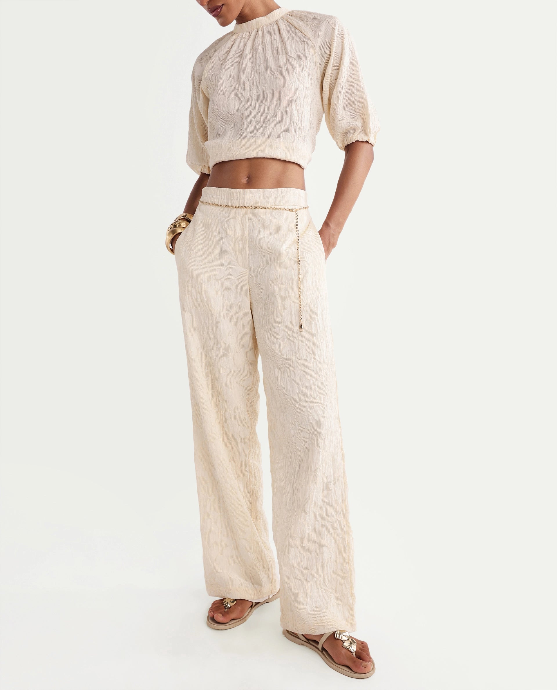 Rareism Women's Hanto-B Off White Viscose Blend Wide Plain Trouser