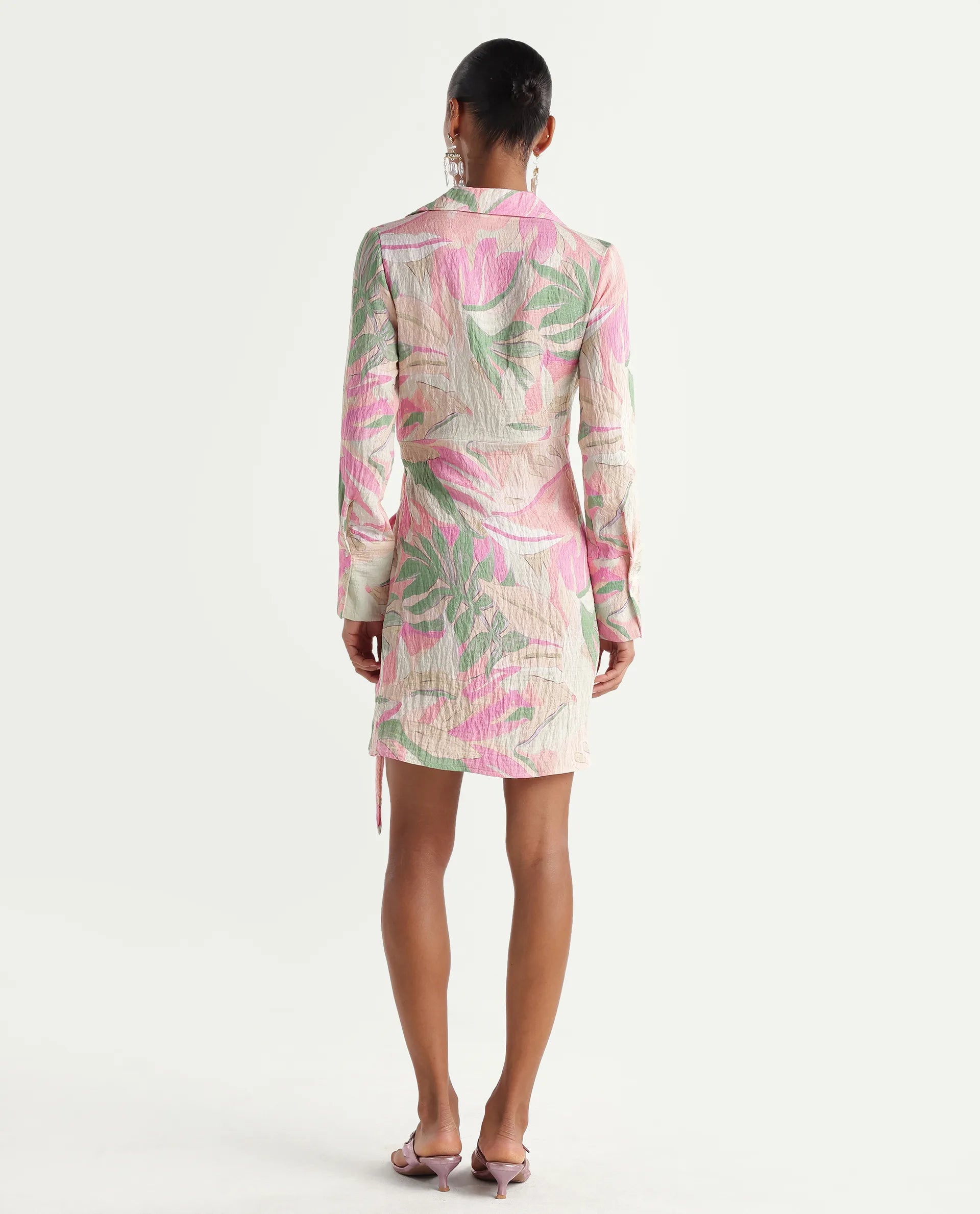 Rareism Women's Hiro Multi Viscose Blend Johnny Collar Wrap Abstract Print Dress