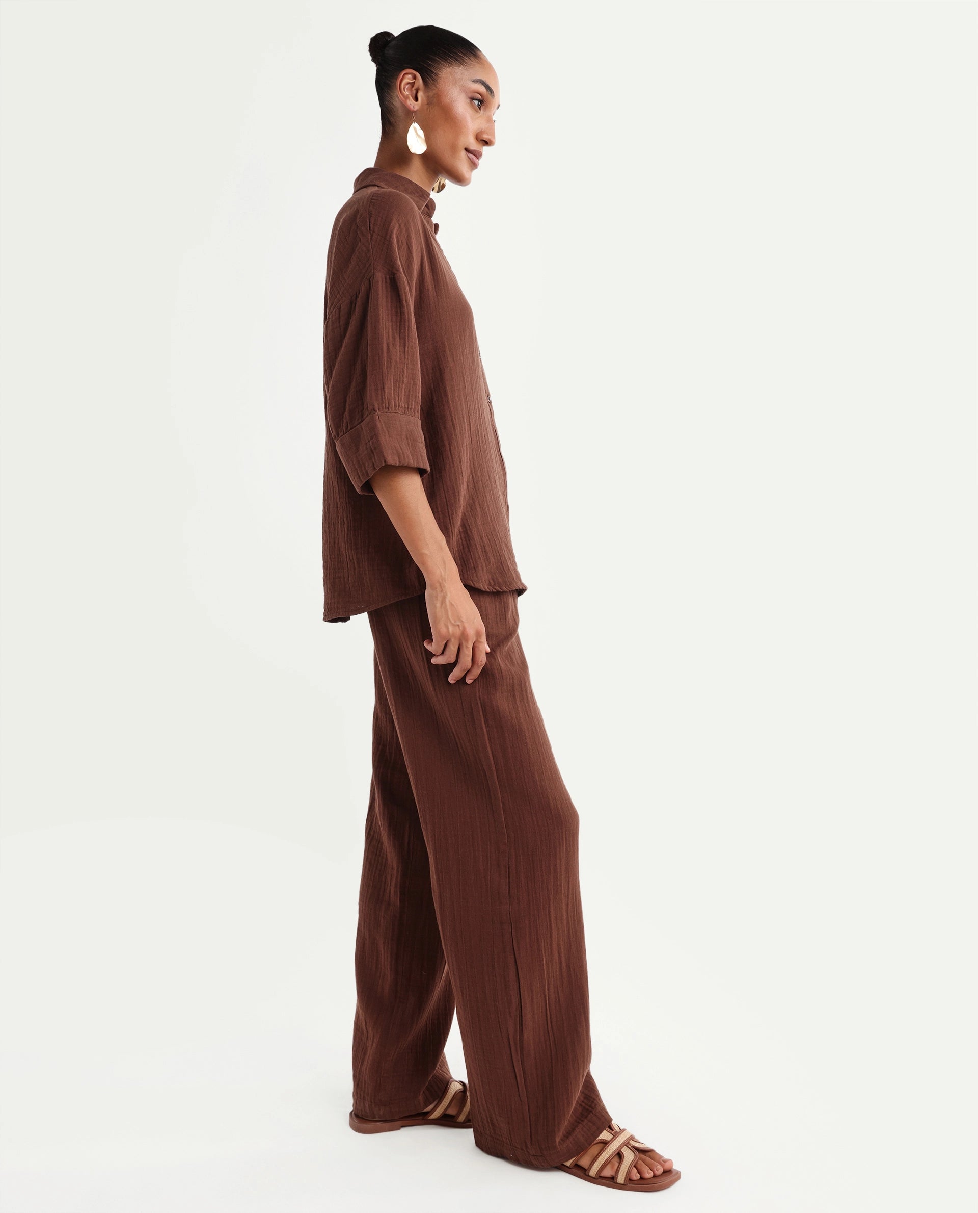 Rareism Women's Rudoc-B Brown Cotton Relaxed Plain Trouser