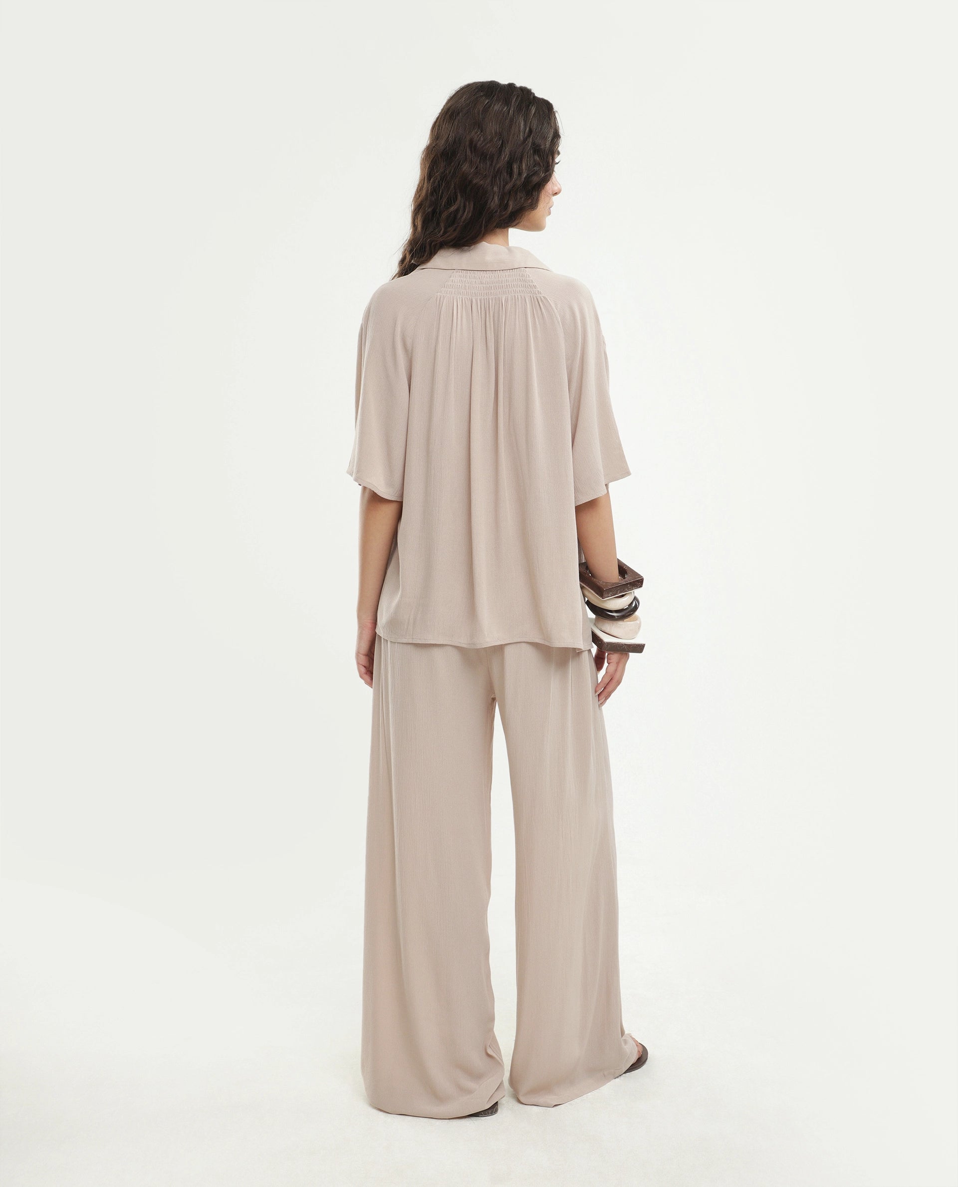 Rareism Women's Vaxon-B Beige Viscose Fabric Ankle length Wide Leg Plain Trouser
