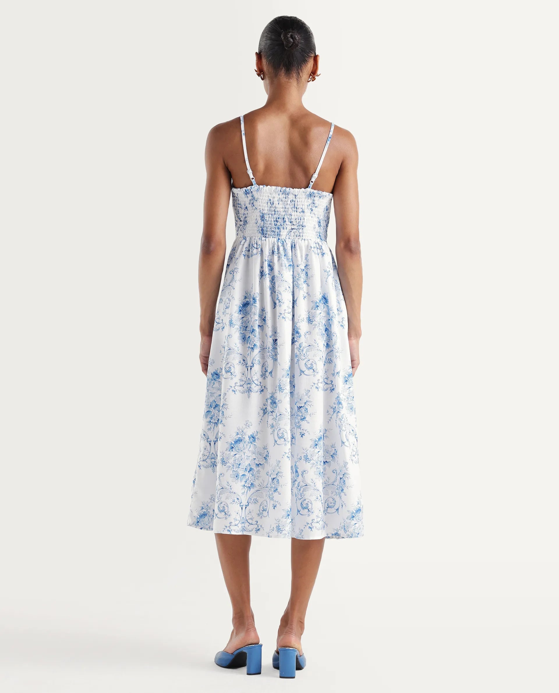 Rareism Women's Vaniko White Polyester Tube Neck Fit And Flare Floral Print Dress