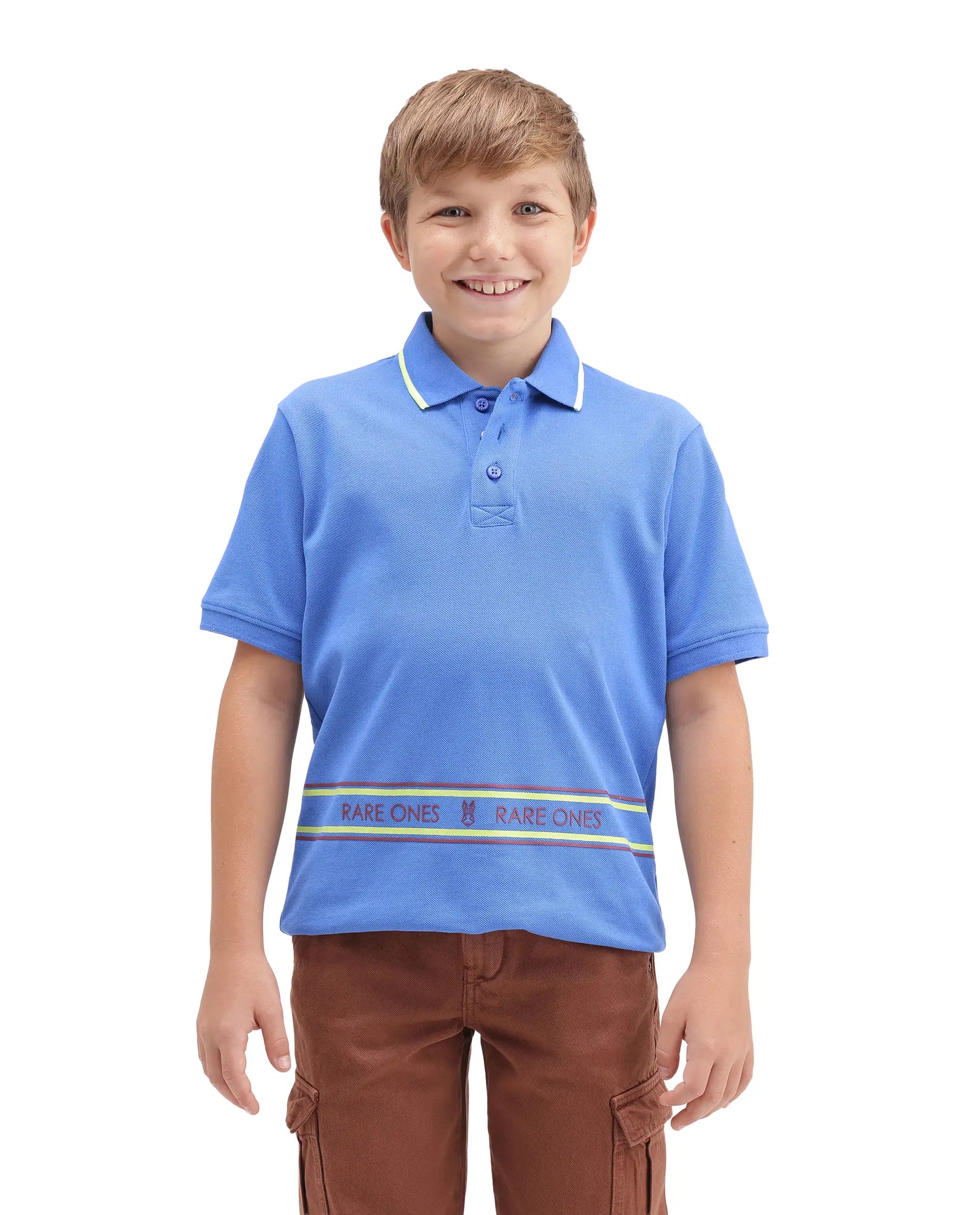 Rare Ones Kids Neah Blue Cotton Fabric Button Closure Regular Fit Polo