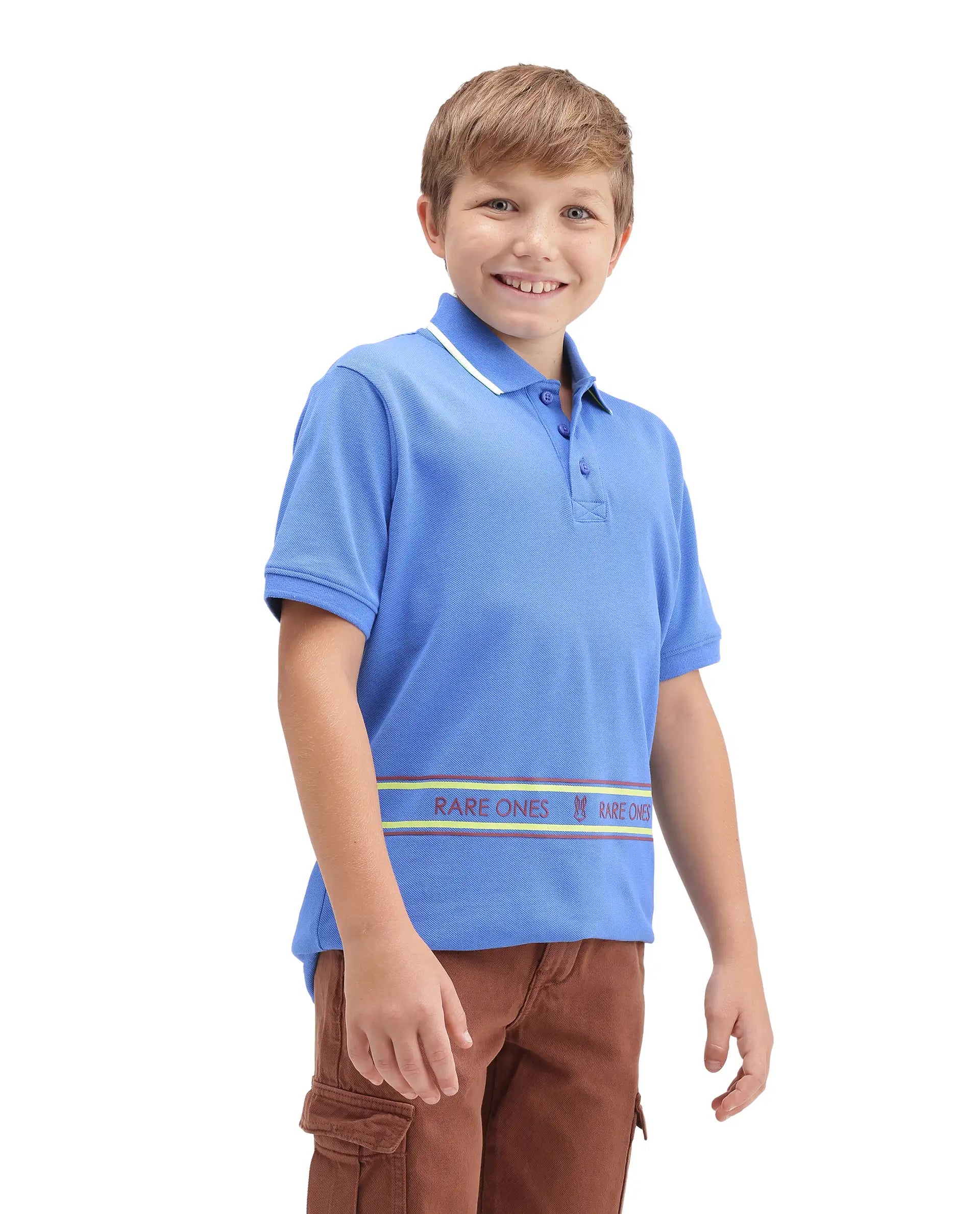 Rare Ones Kids Neah Blue Cotton Fabric Button Closure Regular Fit Polo