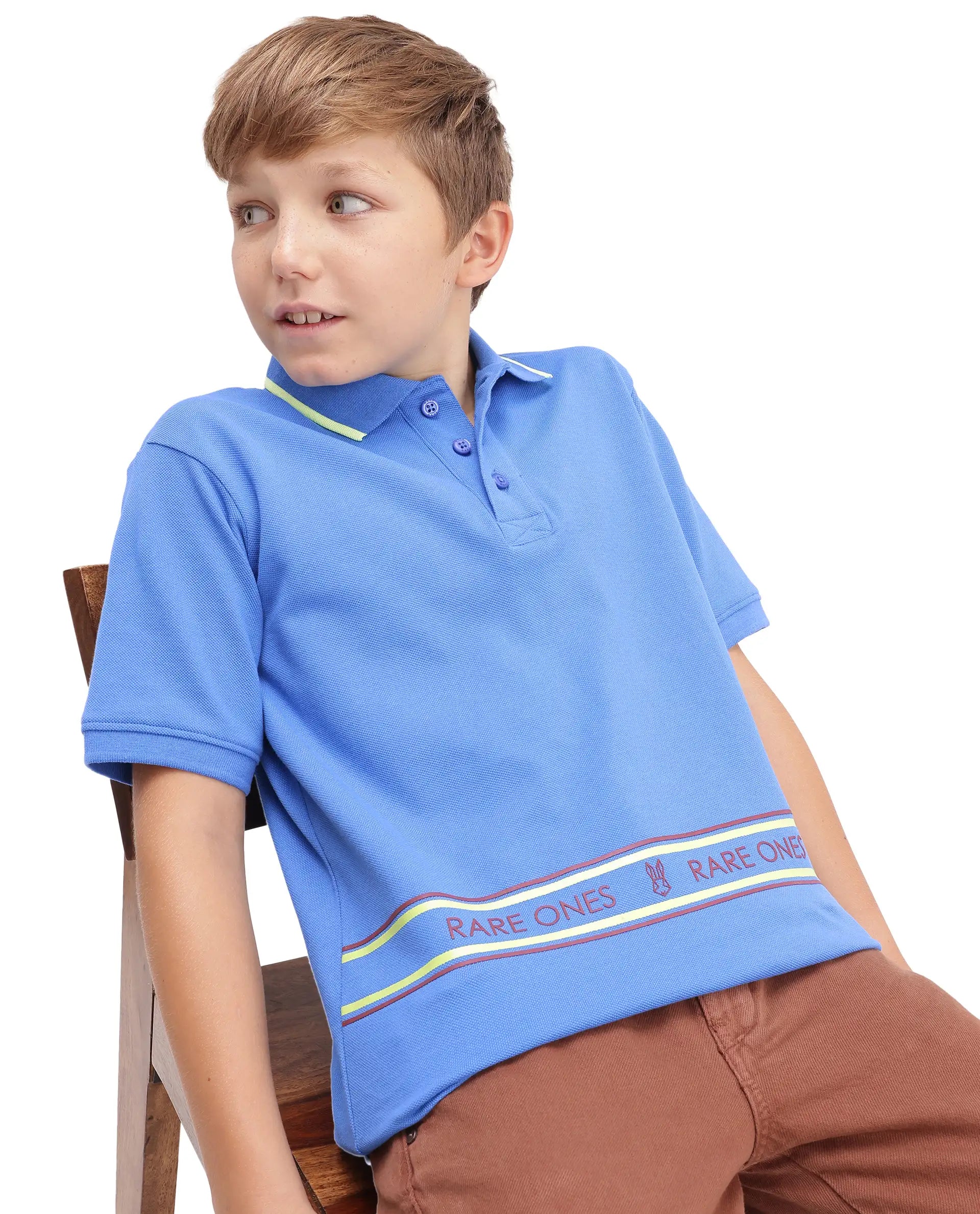 Rare Ones Kids Neah Blue Cotton Fabric Button Closure Regular Fit Polo
