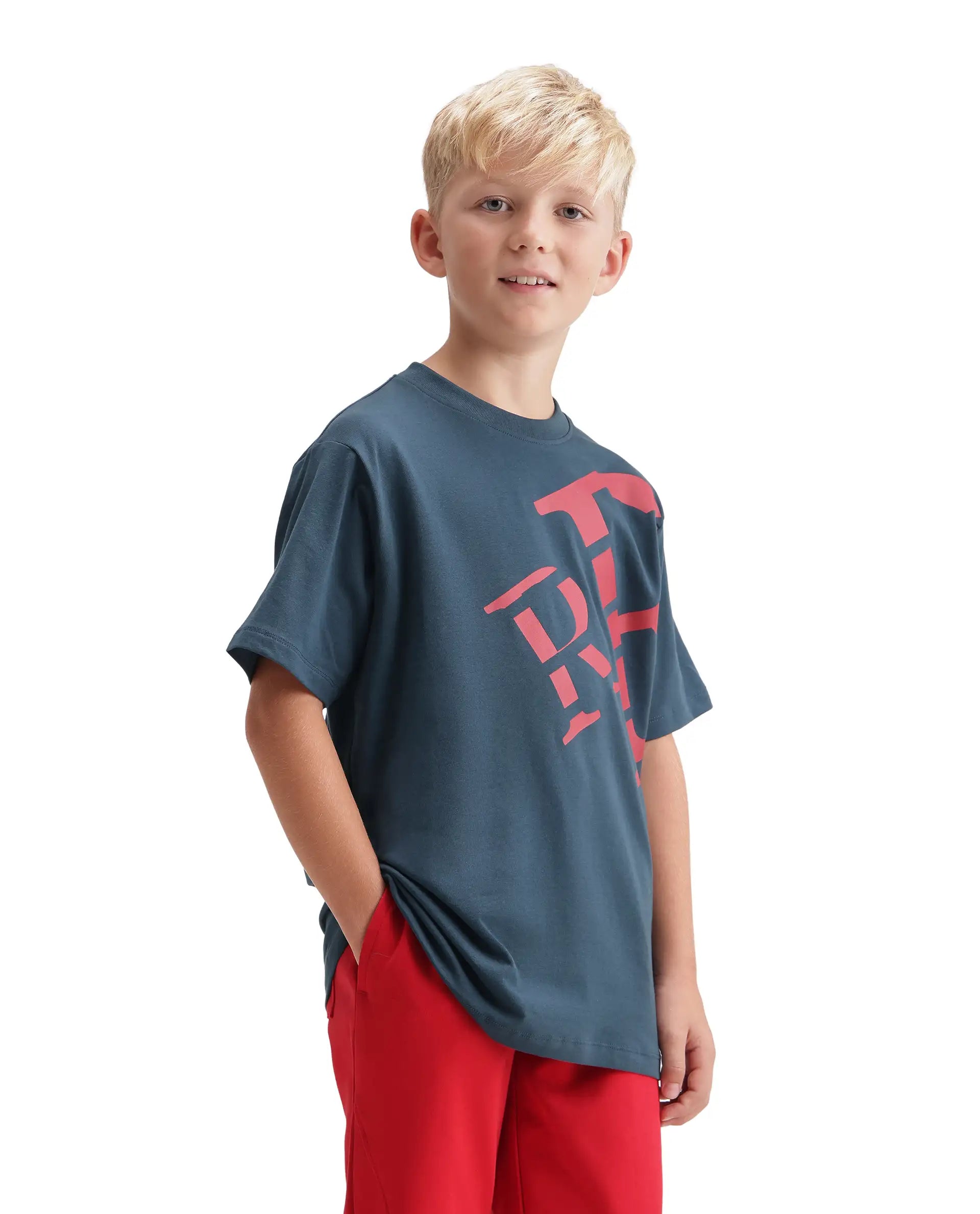 Rare Ones Kids Feat-K Dark Teal Cotton Blend Fabric Pull-On Closure Regular Fit T-Shirt