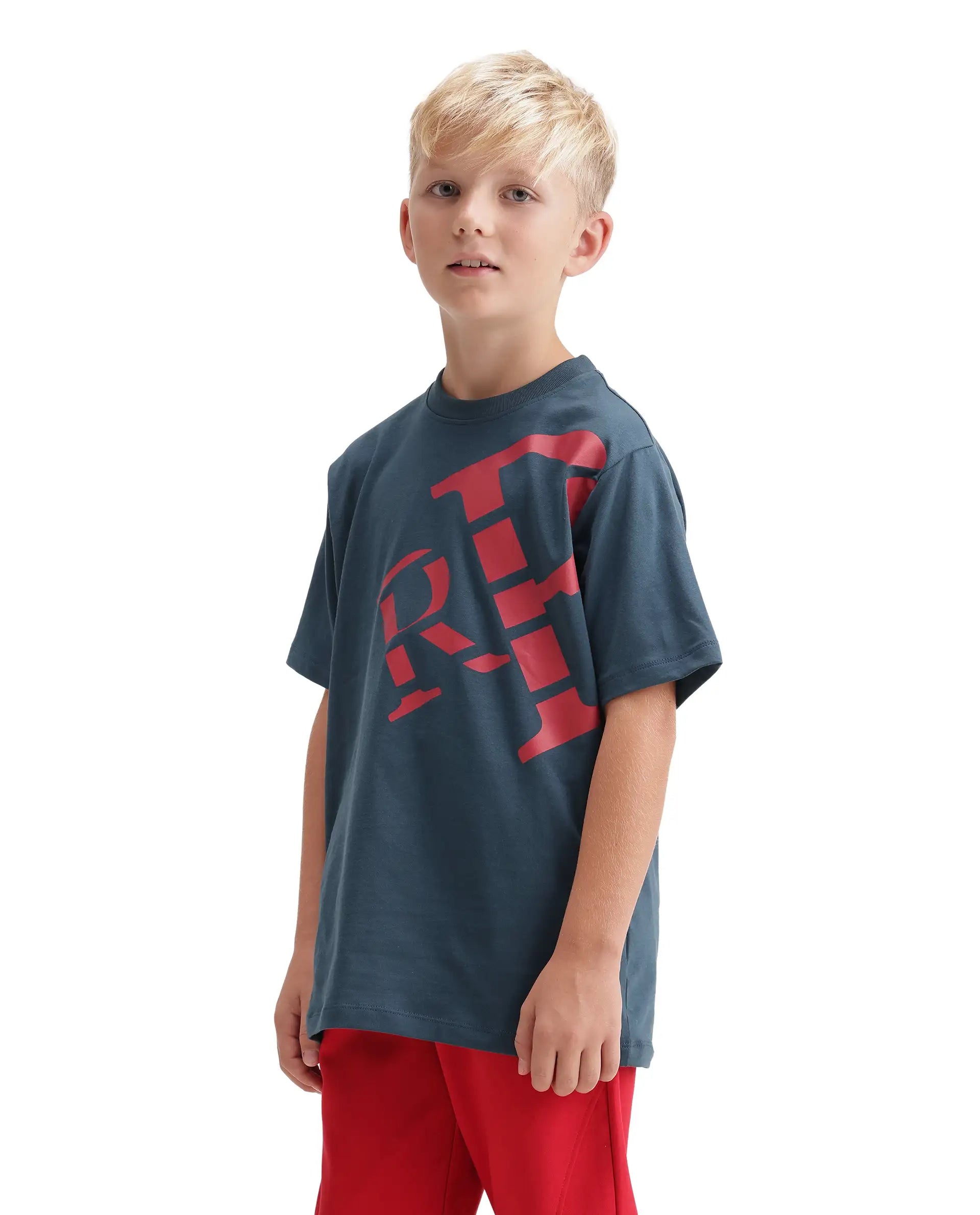 Rare Ones Kids Feat-K Dark Teal Cotton Blend Fabric Pull-On Closure Regular Fit T-Shirt