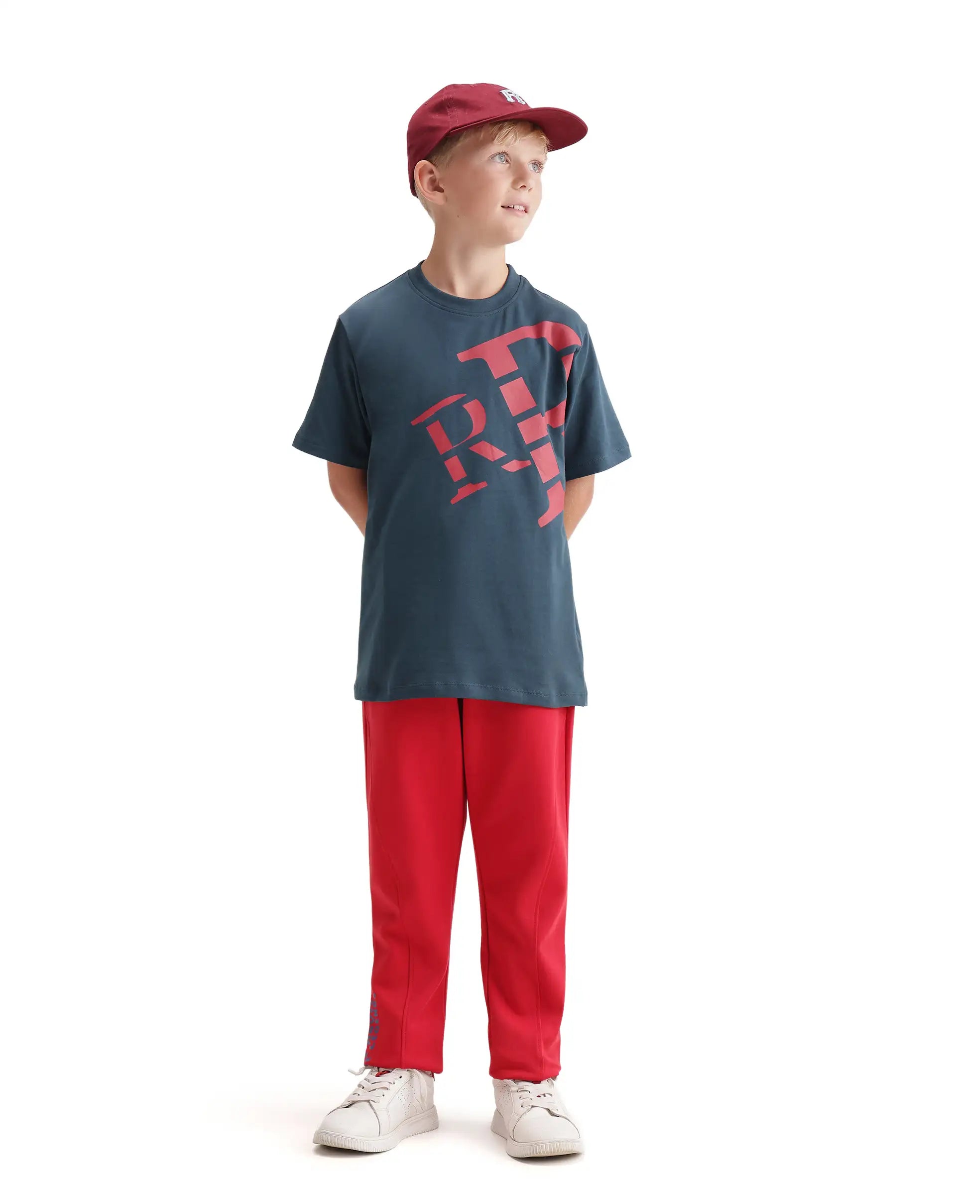 Rare Ones Kids Feat-K Dark Teal Cotton Blend Fabric Pull-On Closure Regular Fit T-Shirt