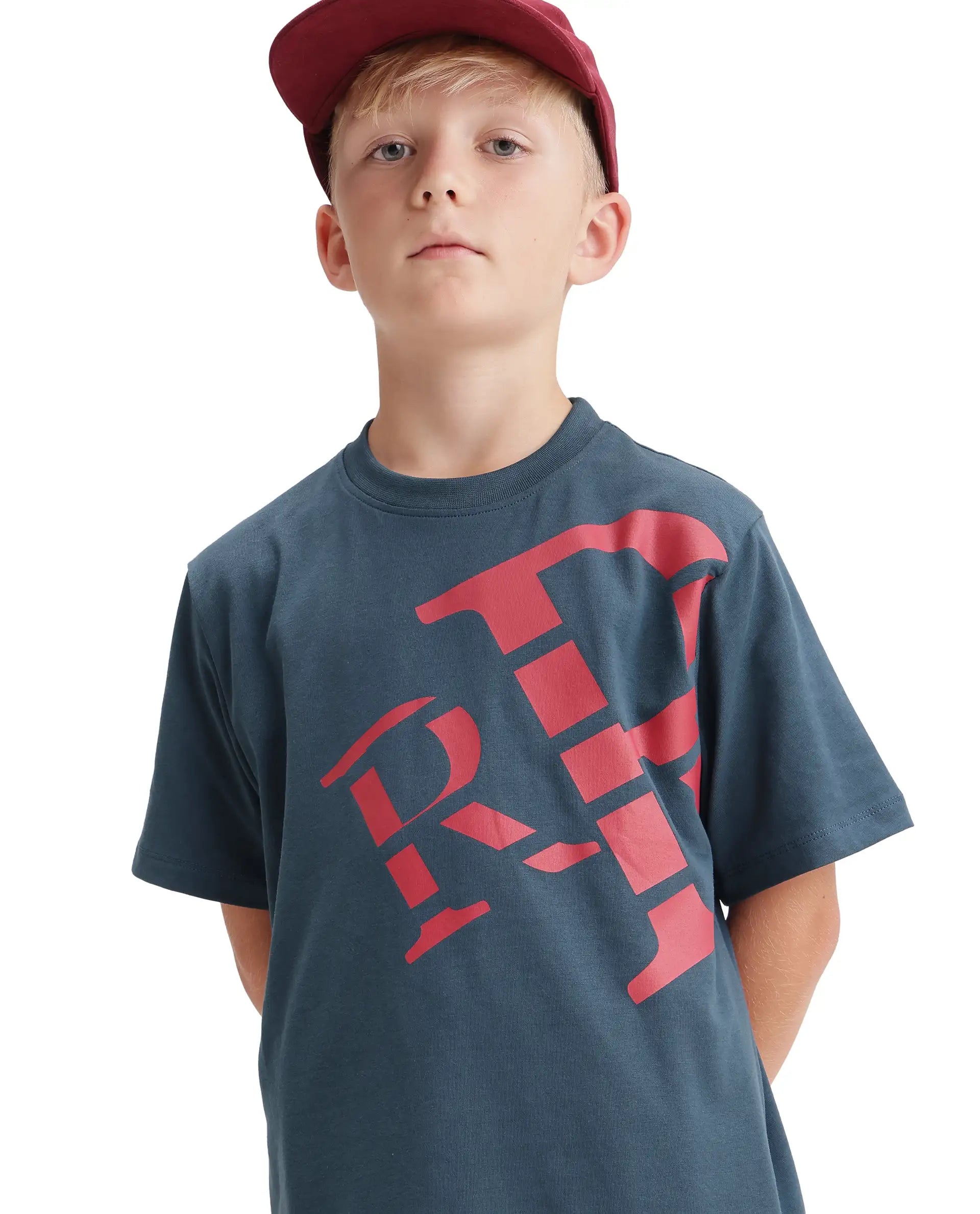 Rare Ones Kids Feat-K Dark Teal Cotton Blend Fabric Pull-On Closure Regular Fit T-Shirt