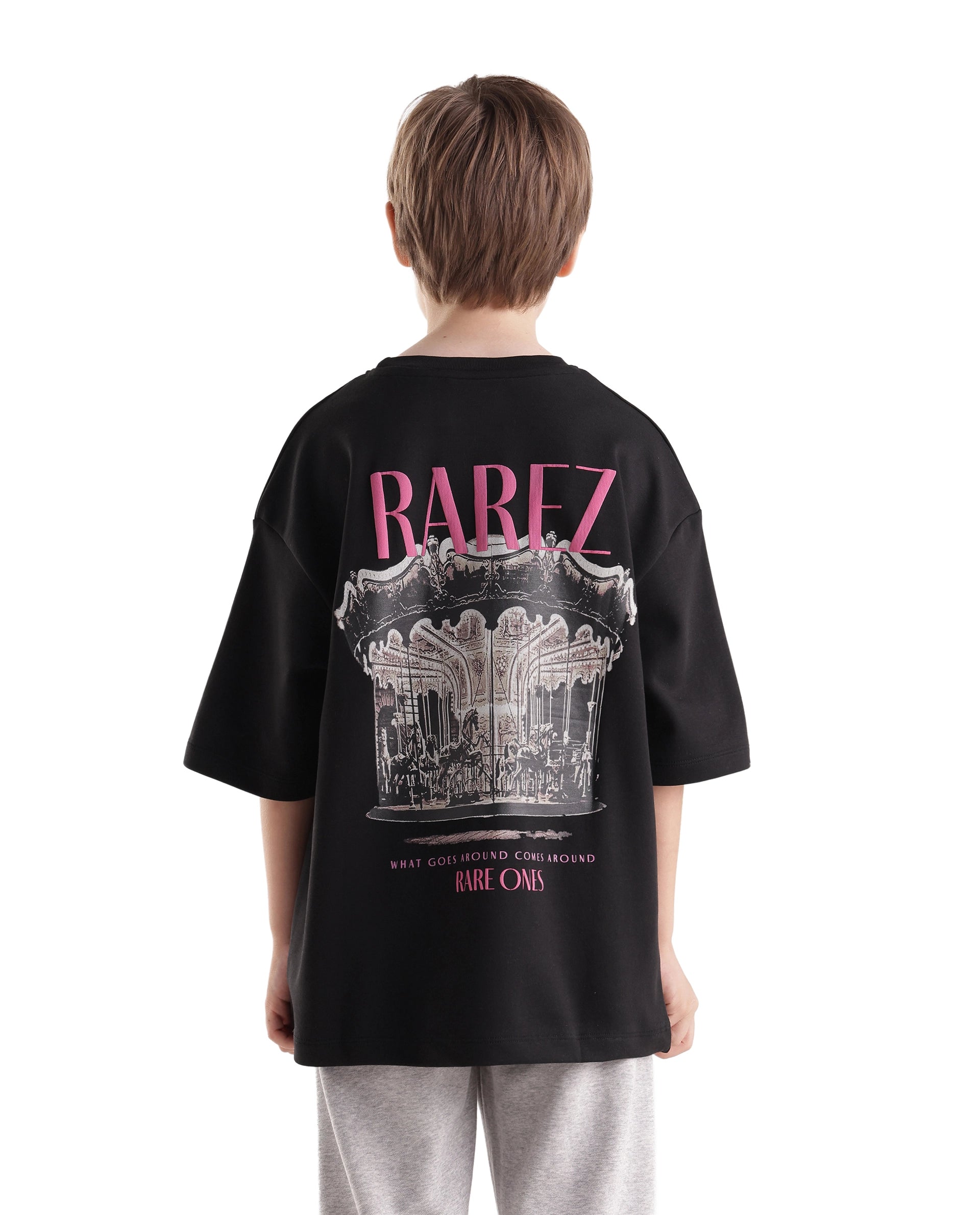 Rare Ones Kids Caro-K Black Cotton Blend Fabric Pull-On Closure Boxy Fit T-Shirt