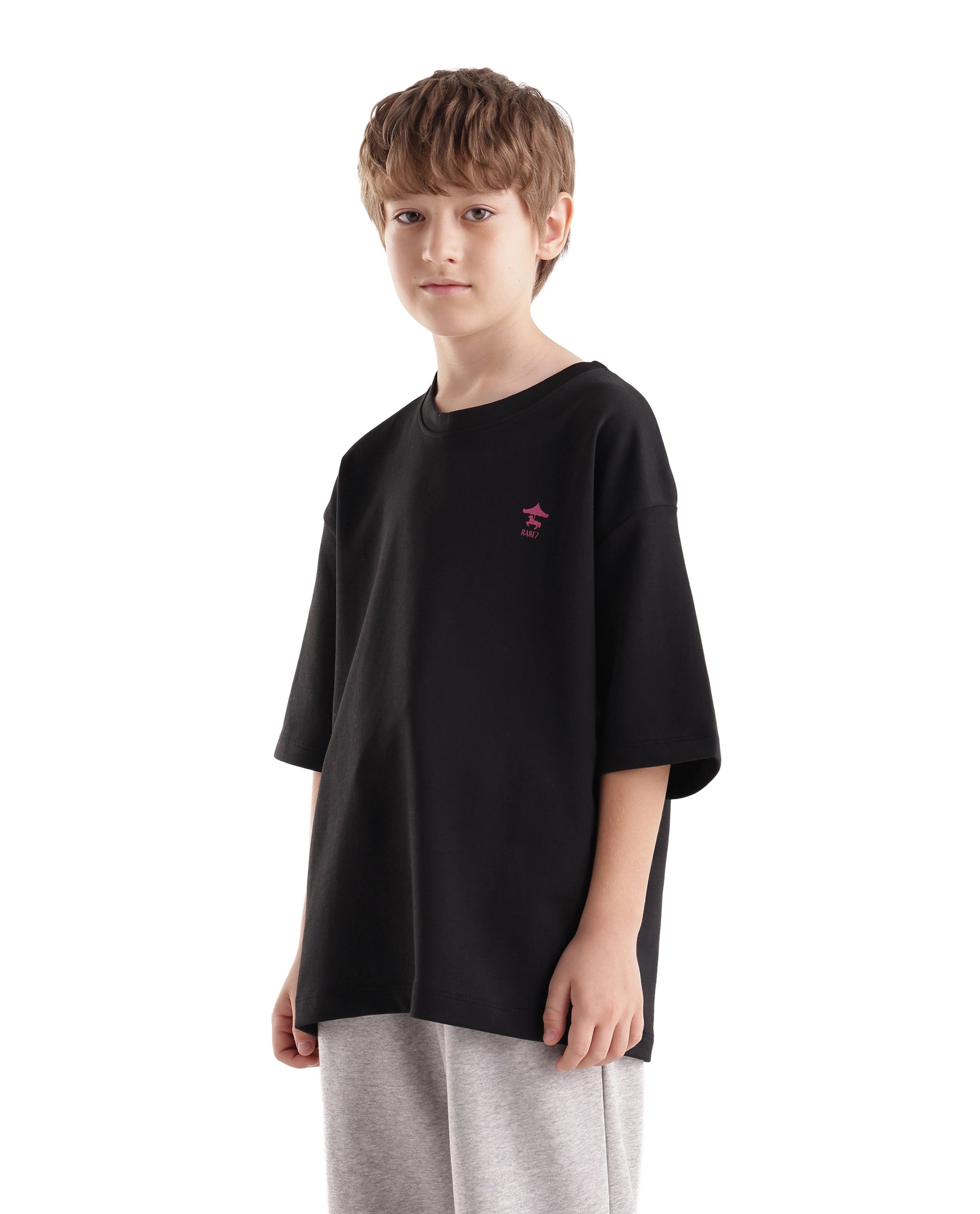 Rare Ones Kids Caro-K Black Cotton Blend Fabric Pull-On Closure Boxy Fit T-Shirt