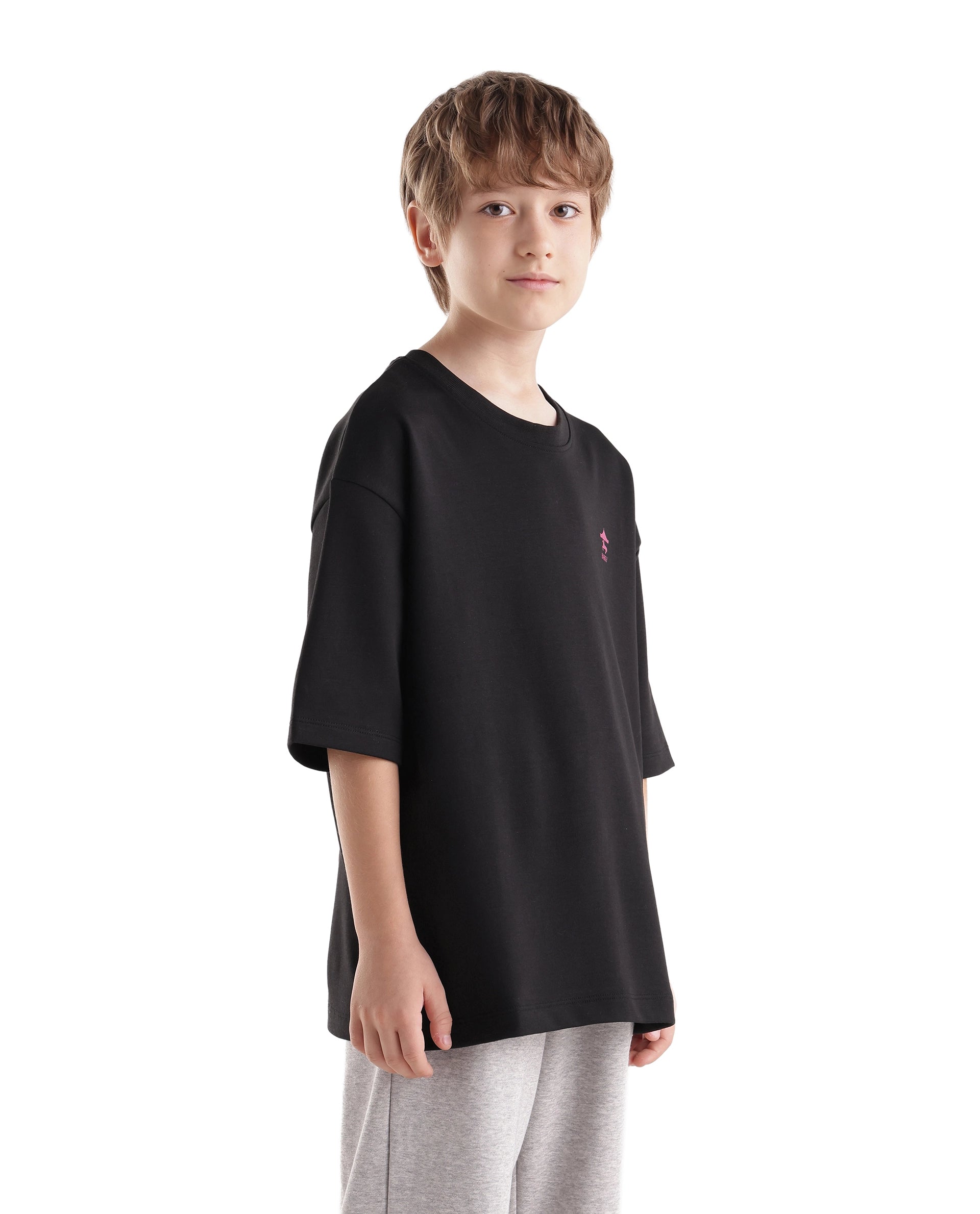 Rare Ones Kids Caro-K Black Cotton Blend Fabric Pull-On Closure Boxy Fit T-Shirt