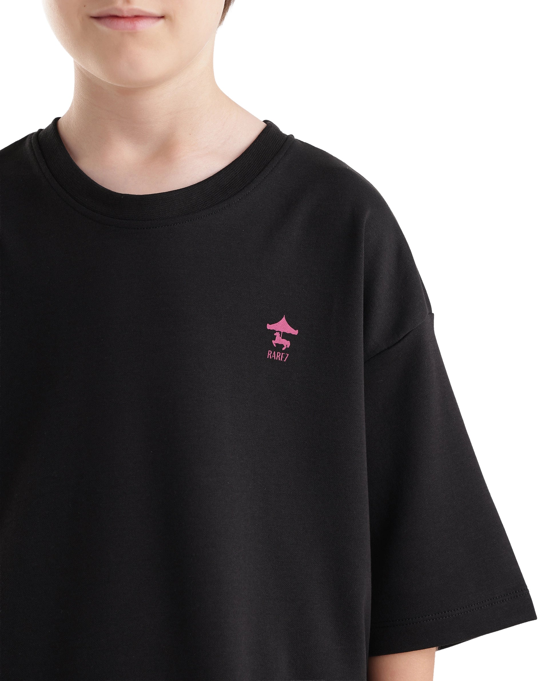 Rare Ones Kids Caro-K Black Cotton Blend Fabric Pull-On Closure Boxy Fit T-Shirt