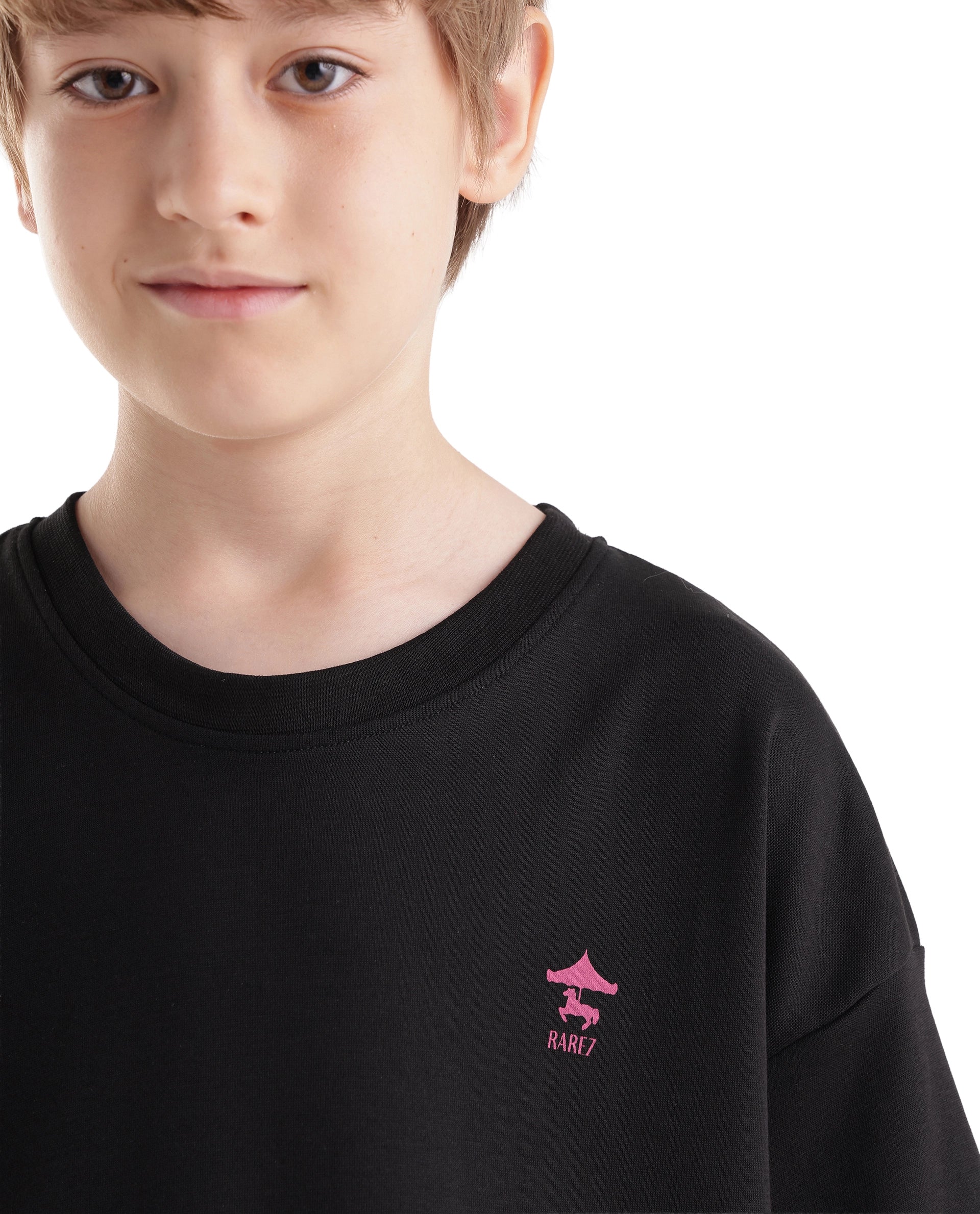 Rare Ones Kids Caro-K Black Cotton Blend Fabric Pull-On Closure Boxy Fit T-Shirt