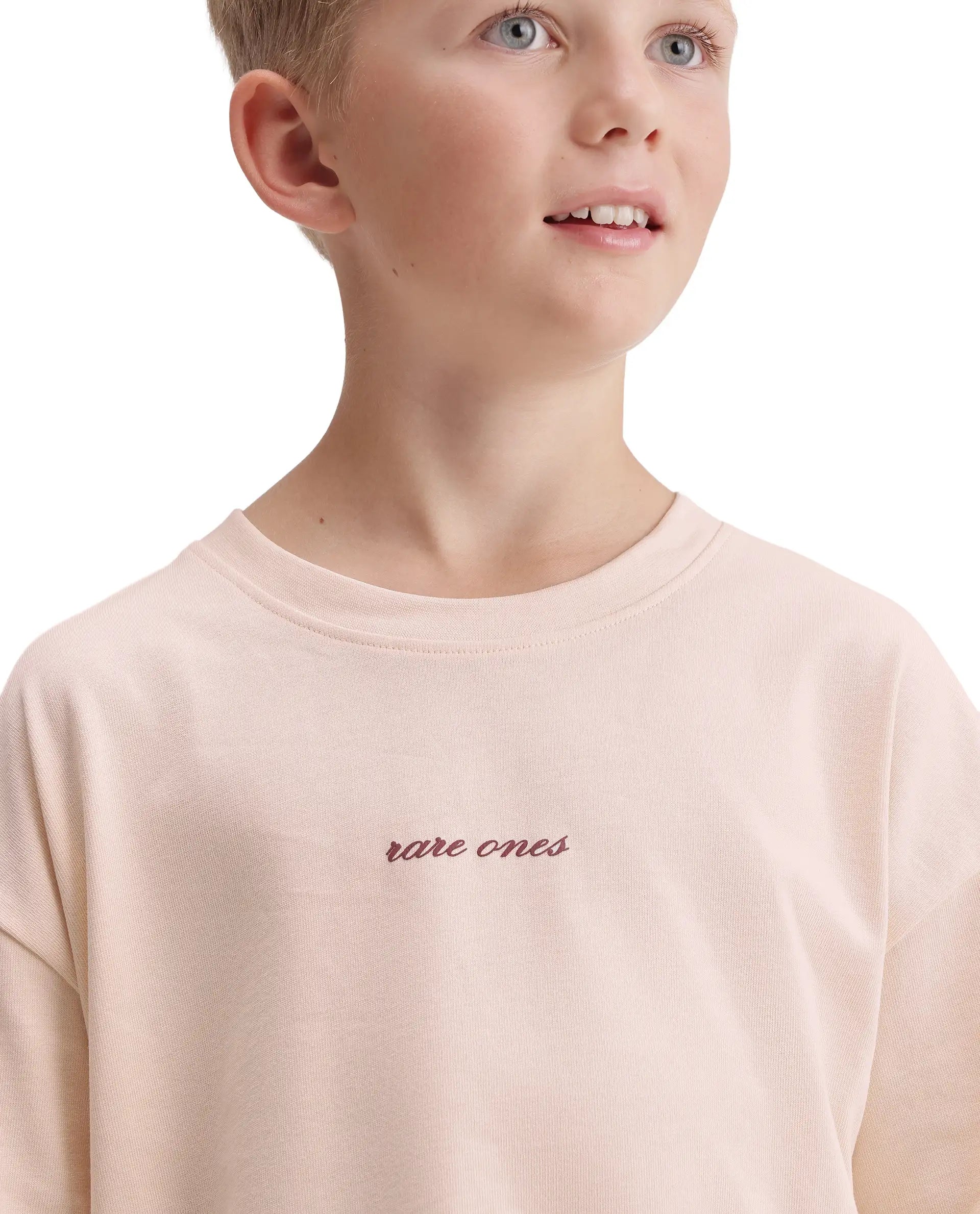 Rare Ones Kids Bonz Light Beige Cotton Fabric Pull-On Closure Back Print  Oversized Fit T-Shirt