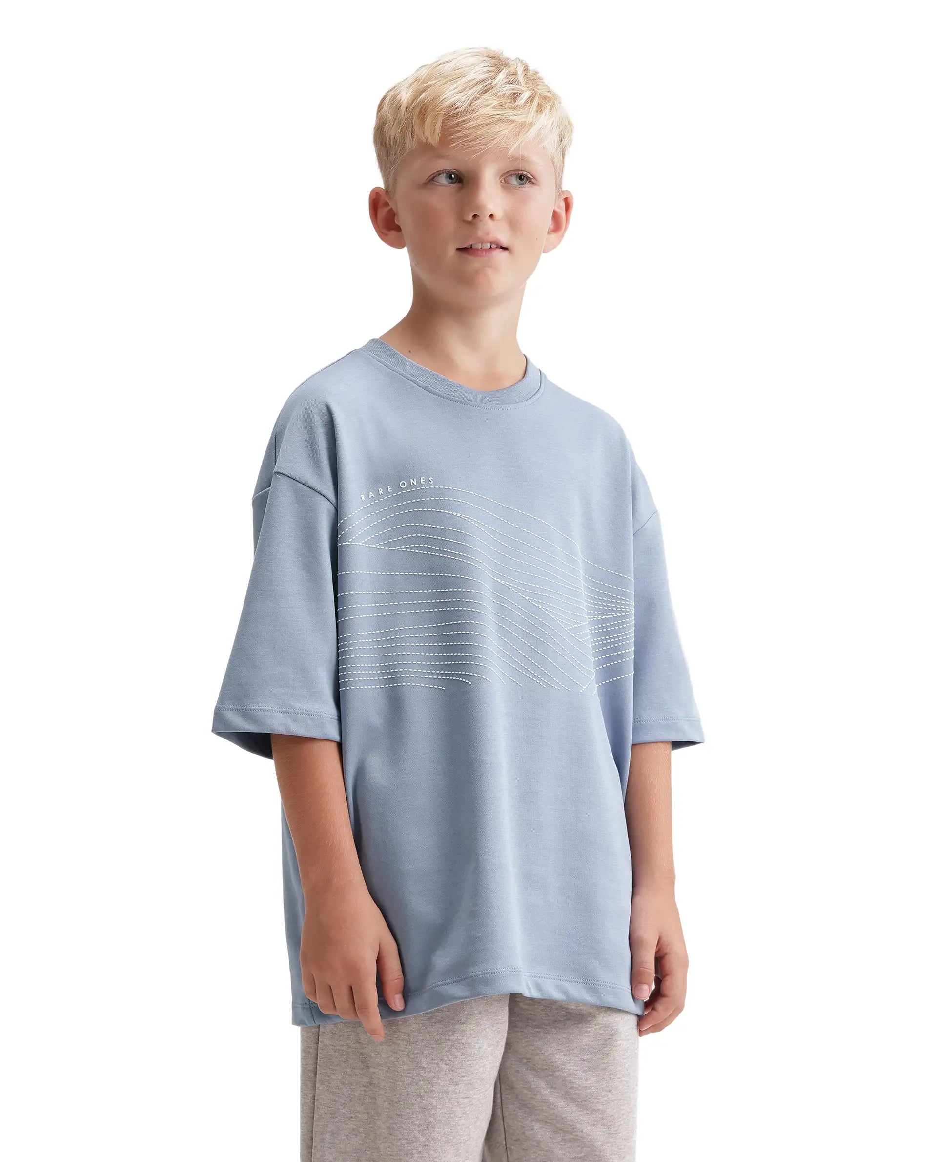 Rare Ones Kids Vint26-K Dusky Blue Cotton Blend Fabric Pull-On Closure Oversized Fit T-Shirt